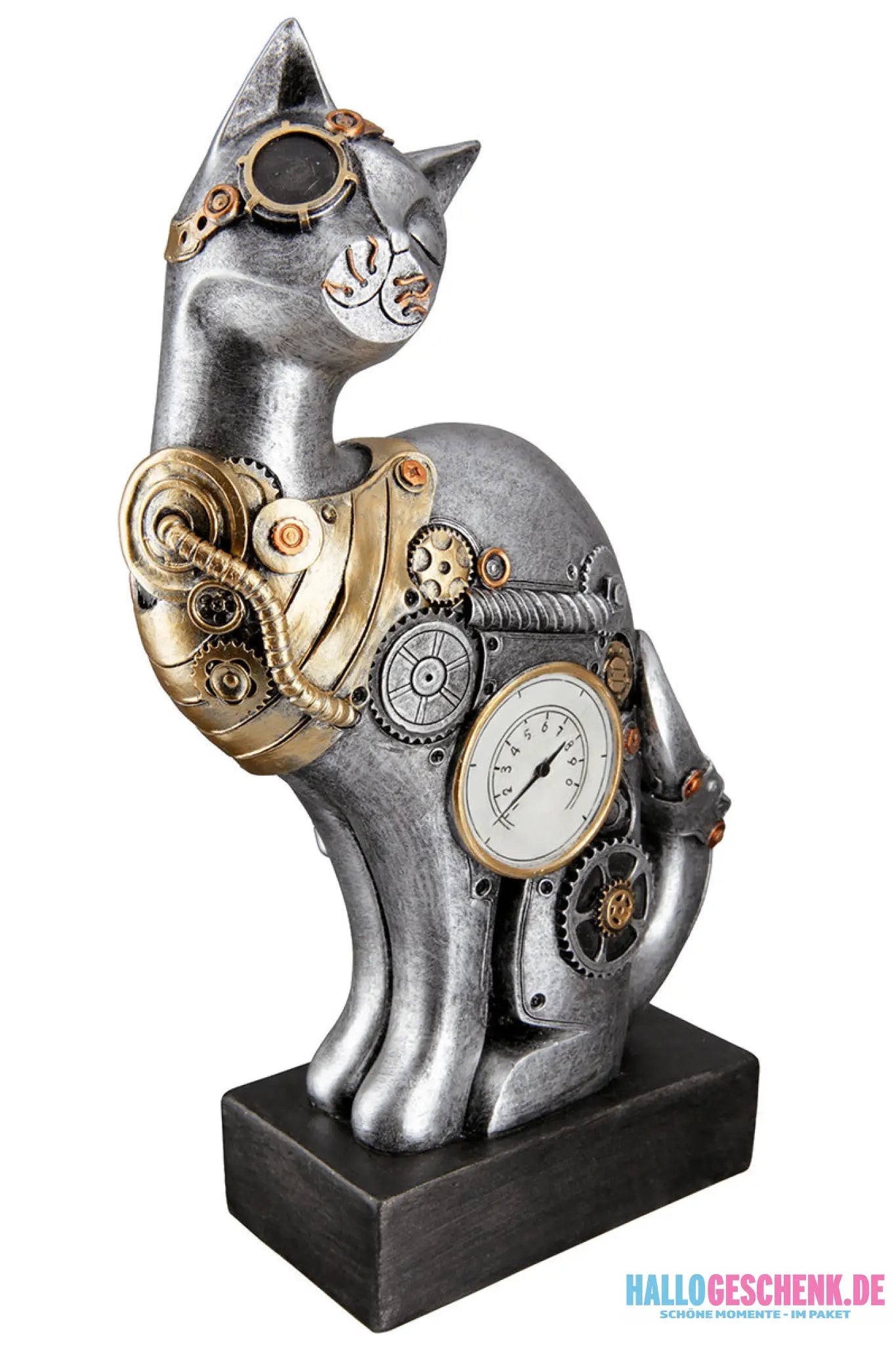 Steampunk: Figur Katze „Cat“ • Kunstharz • silberfarben • 30x20x7 cm • Gilde - Steampunk