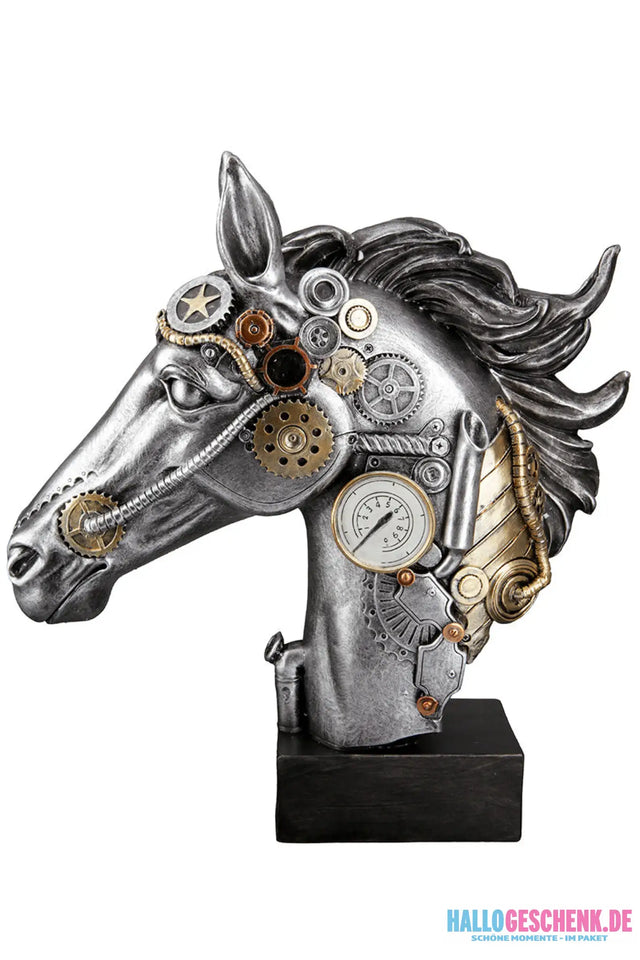 Steampunk: Figur Pferd „Horse“ • Kunstharz • Silver • 34×29×8 cm • Gilde - Steampunk