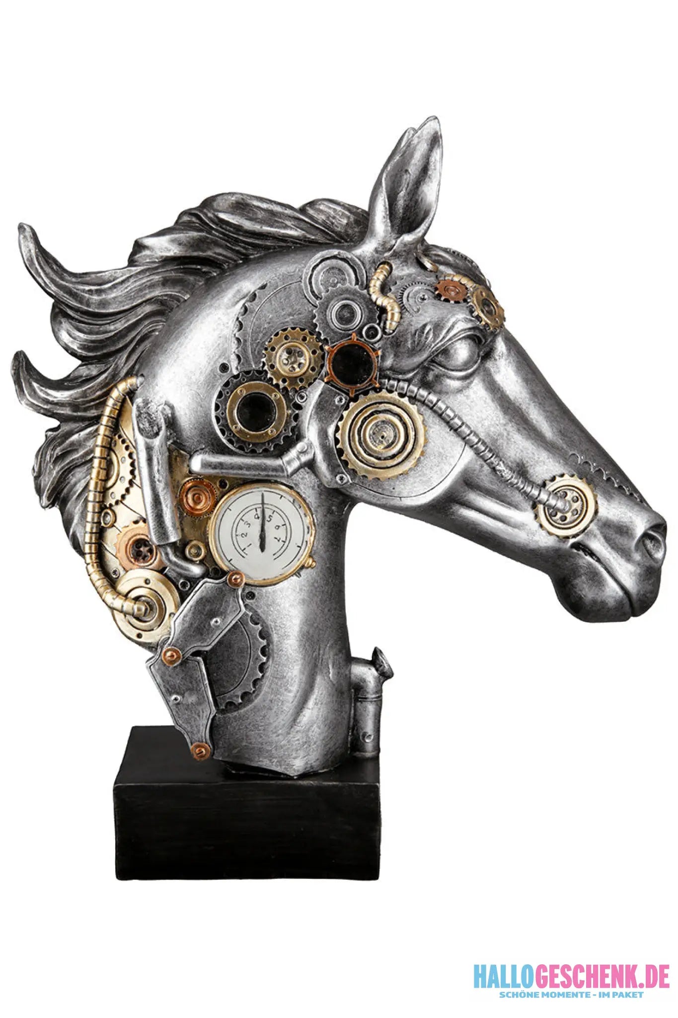 Steampunk: Figur Pferd „Horse“ • Kunstharz • Silver • 34×29×8 cm • Gilde - Steampunk