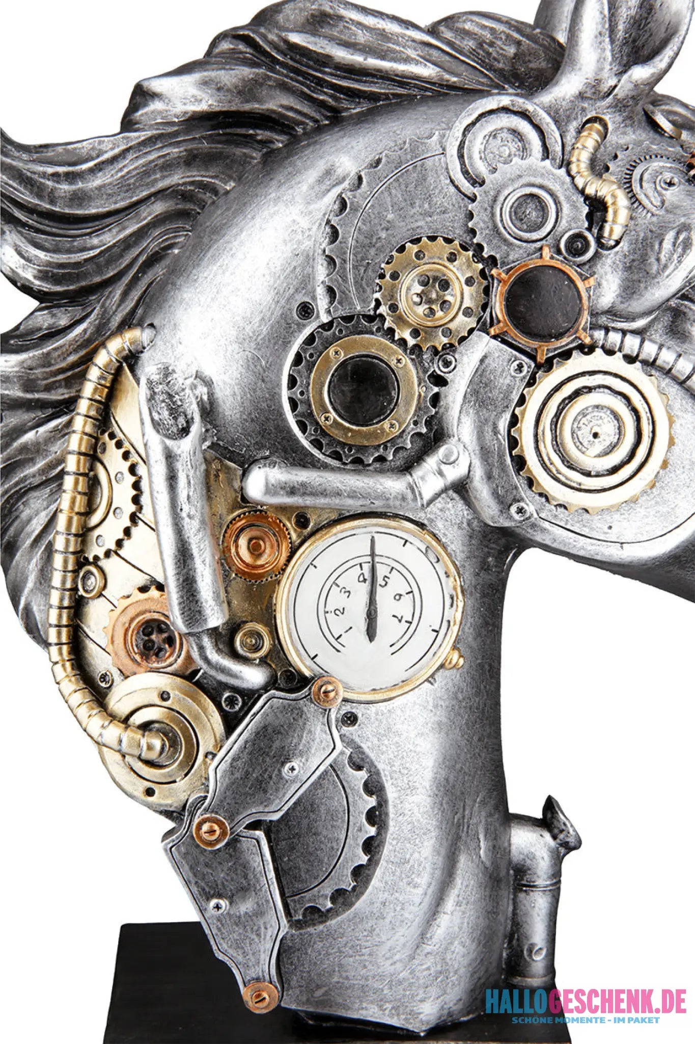 Steampunk: Figur Pferd „Horse“ • Kunstharz • Silver • 34×29×8 cm • Gilde - Steampunk