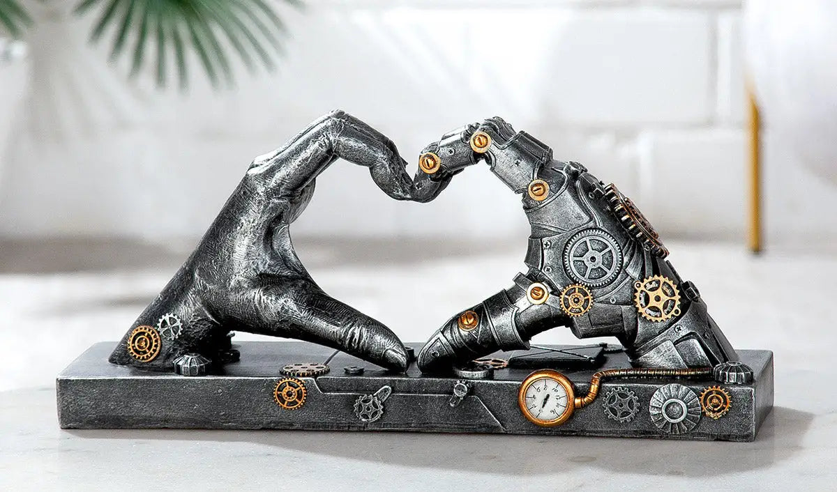 Steampunk: Skulptur Herz-Hände „Hand“ • Kunstharz • silberfarben • 16x35x9,5 cm • Gilde - Steampunk