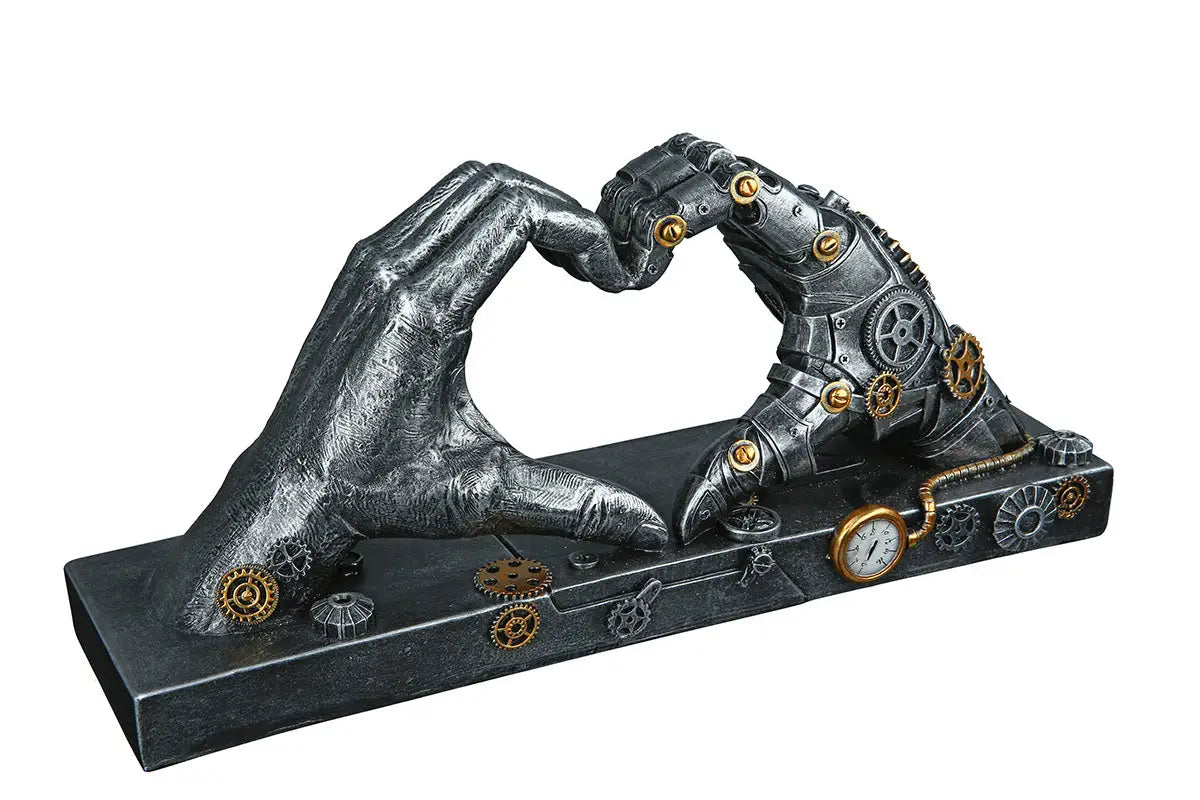 Steampunk: Skulptur Herz-Hände „Hand“ • Kunstharz • silberfarben • 16x35x9,5 cm • Gilde - Steampunk