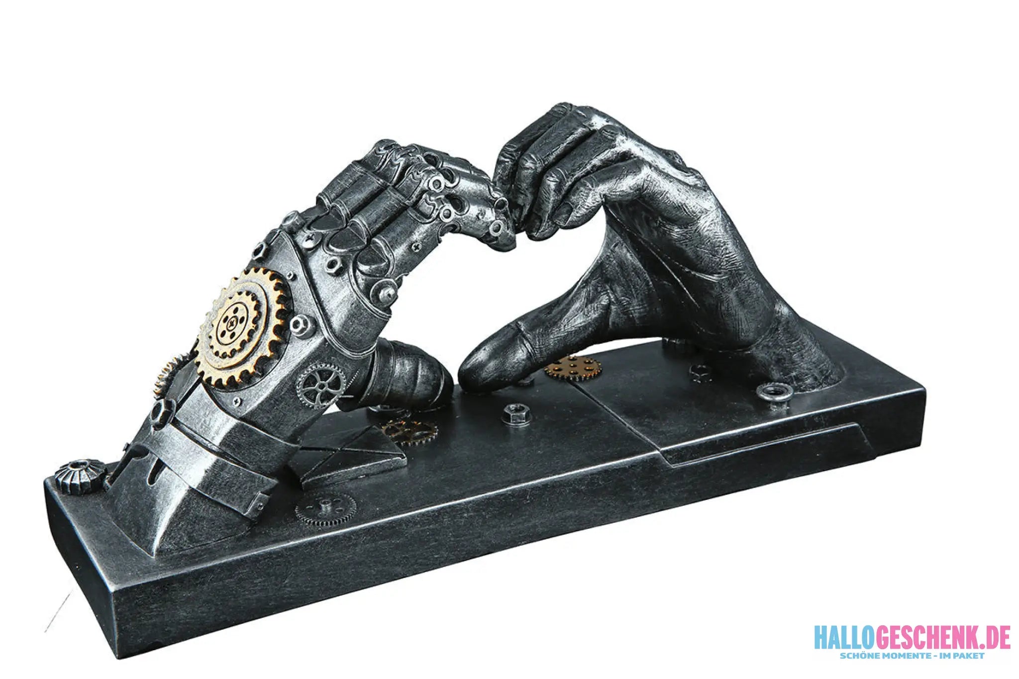 Steampunk: Skulptur Herz-Hände „Hand“ • Kunstharz • silberfarben • 16x35x9,5 cm • Gilde - Steampunk