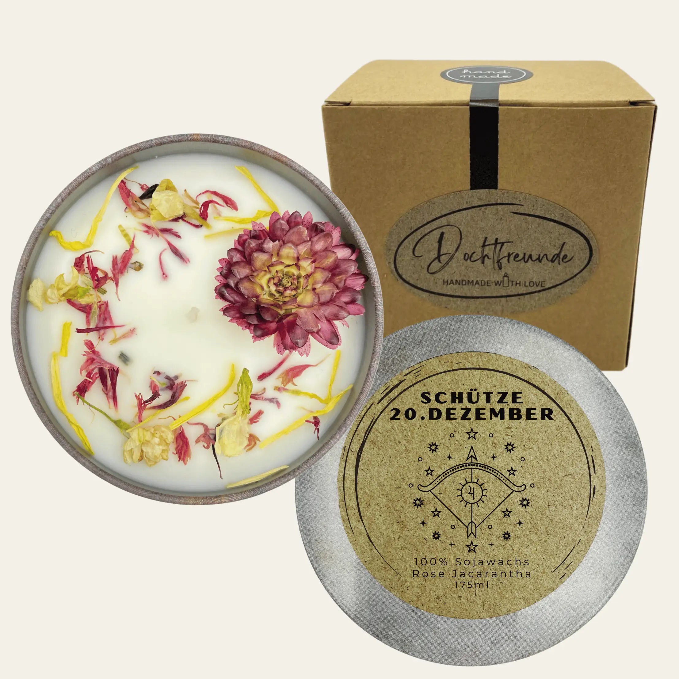 Sternzeichen Schütze Duftkerze - Handgemachte Sojawachs-Kerze - Personalisiertes Astrologie-Geschenk - Duftkerze