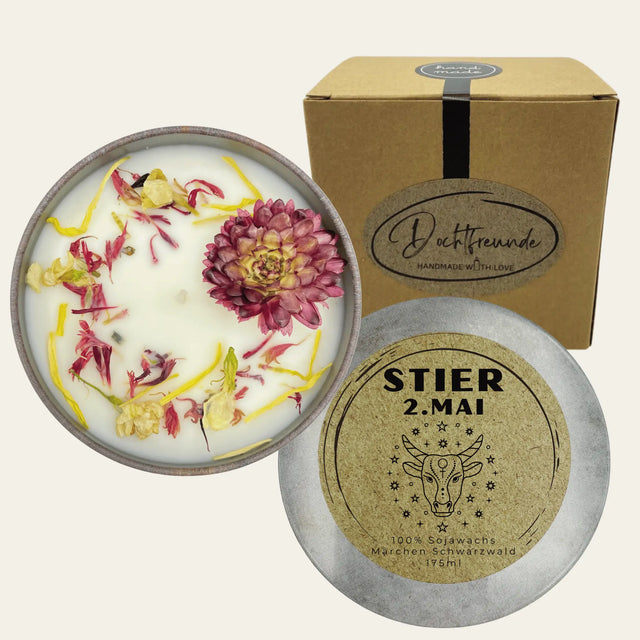 Sternzeichen Stier - Handgemachte Sojawachs-Kerze - Personalisiertes Astrologie-Geschenk - Duftkerze