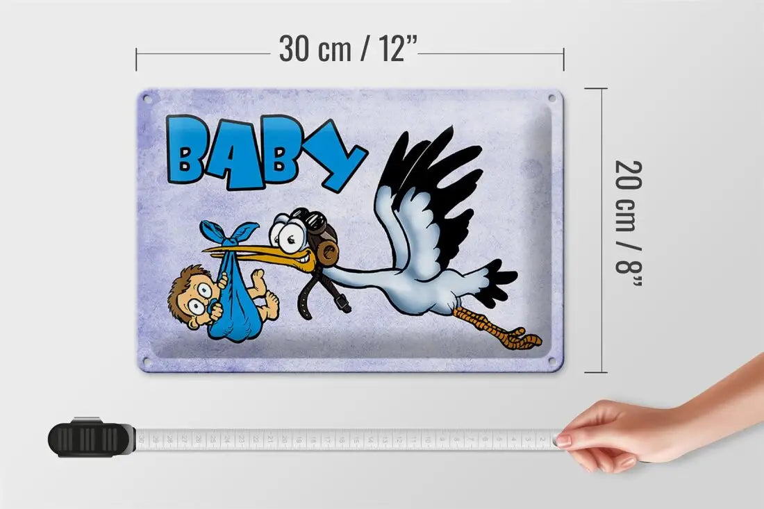 Storch Baby Blau • Blechschild 20x30cm - Schilder