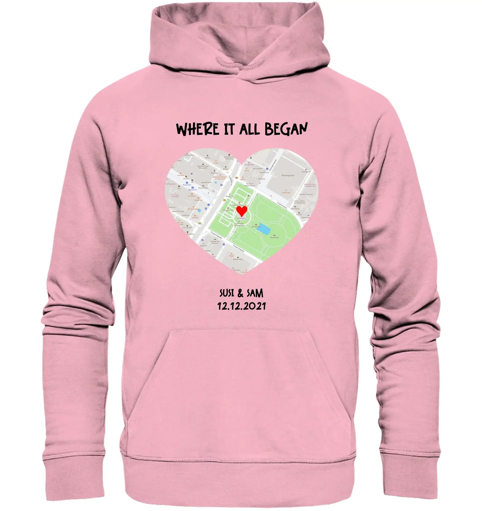 Straßenkarte Herz • mehrere Artikel • ’Statement-Collection’ • Wunschtext • Mein Motiv - Unisex Hoodie • Bio Premium