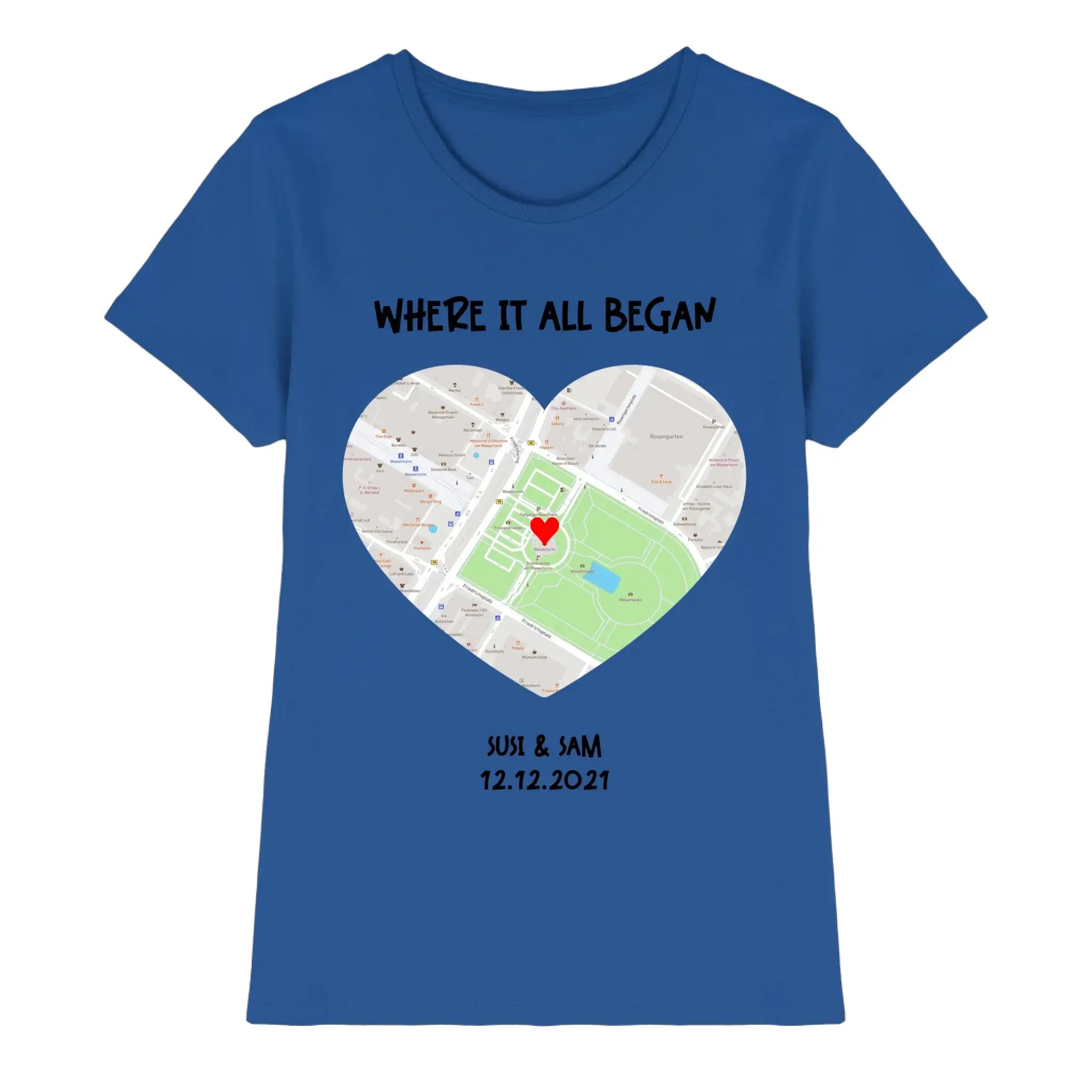 Straßenkarte Herz • mehrere Artikel • ’Statement-Collection’ • Wunschtext • Mein Motiv - Premium Damen T-Shirt Bio