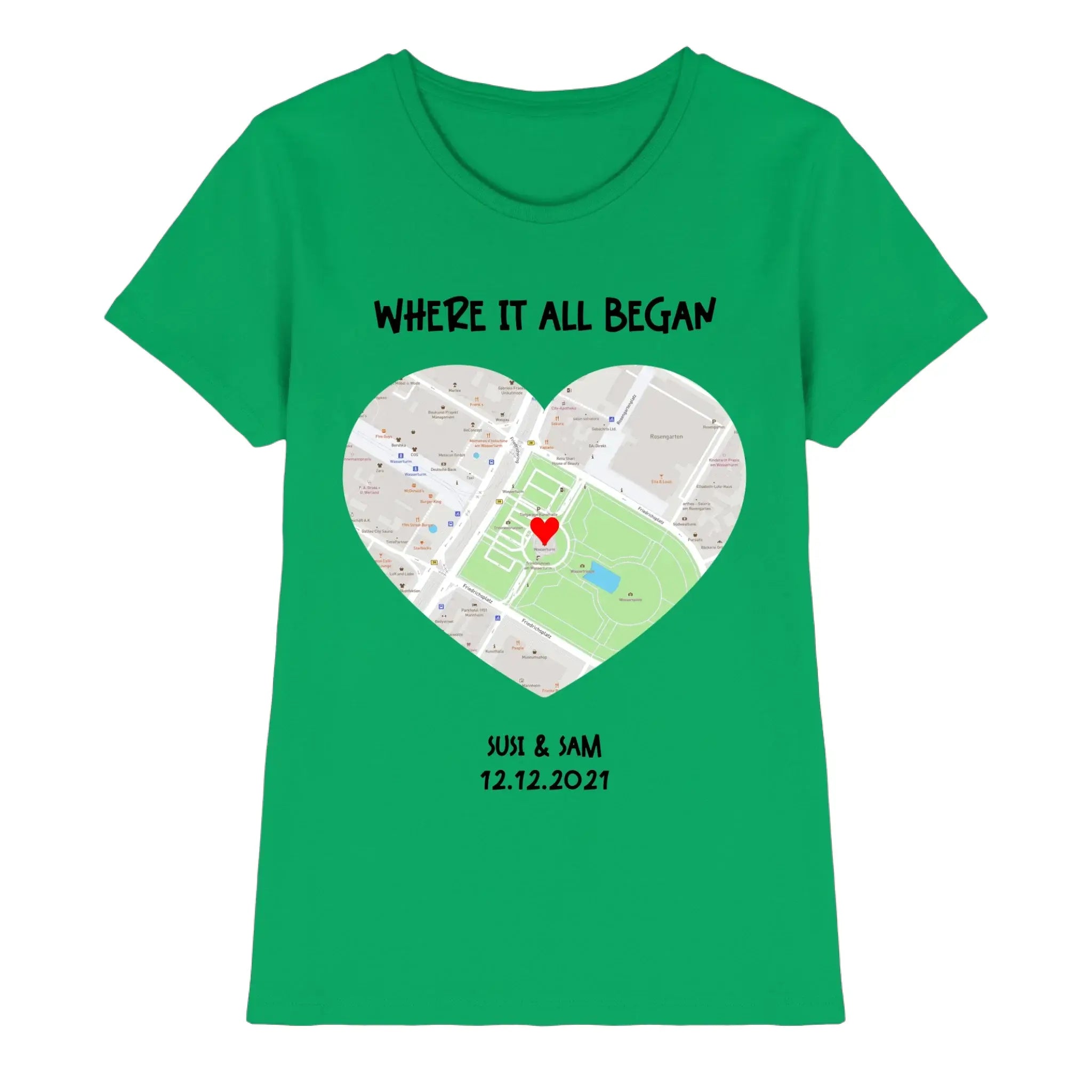 Straßenkarte Herz • mehrere Artikel • ’Statement-Collection’ • Wunschtext • Mein Motiv - Premium Damen T-Shirt Bio