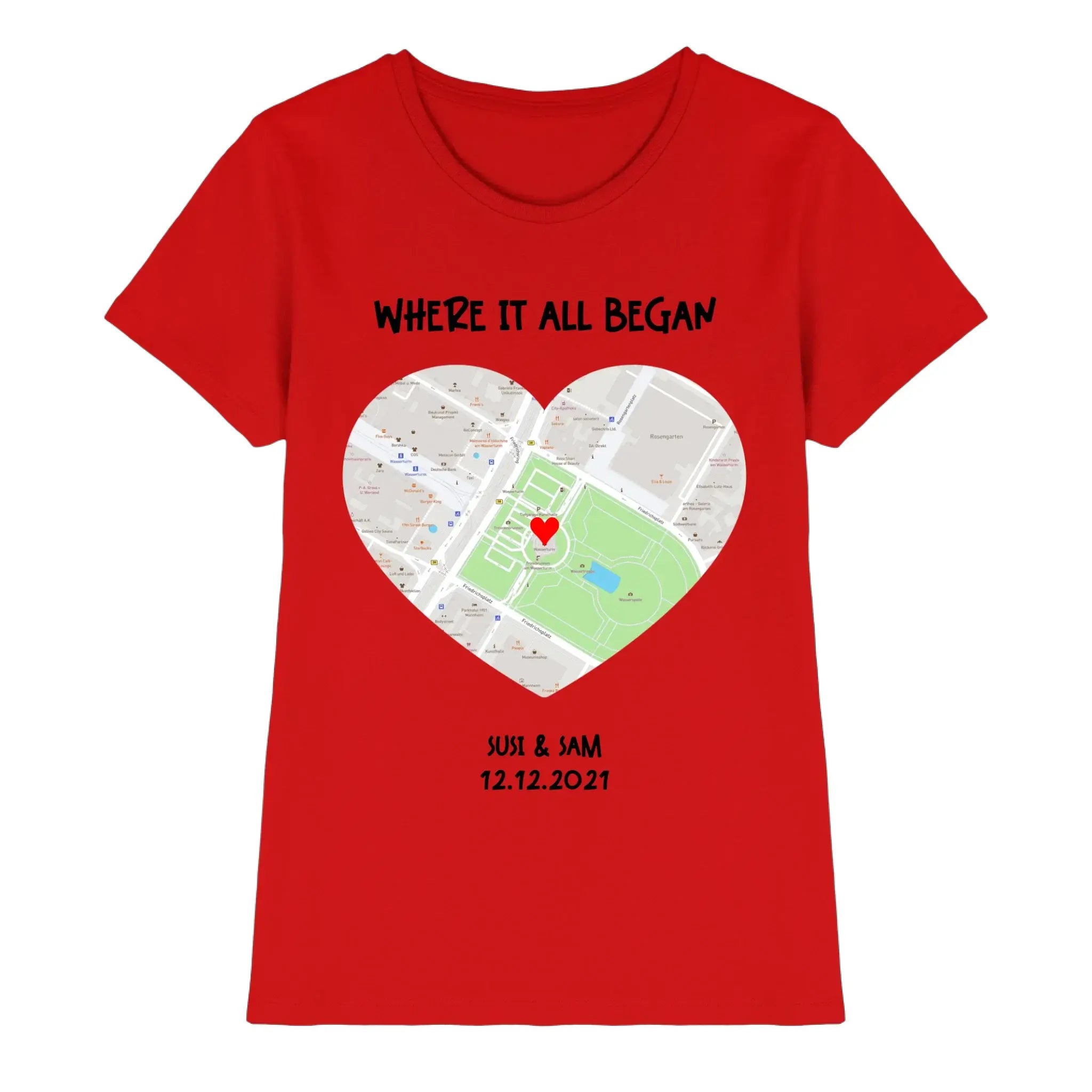 Straßenkarte Herz • mehrere Artikel • ’Statement-Collection’ • Wunschtext • Mein Motiv - Premium Damen T-Shirt Bio