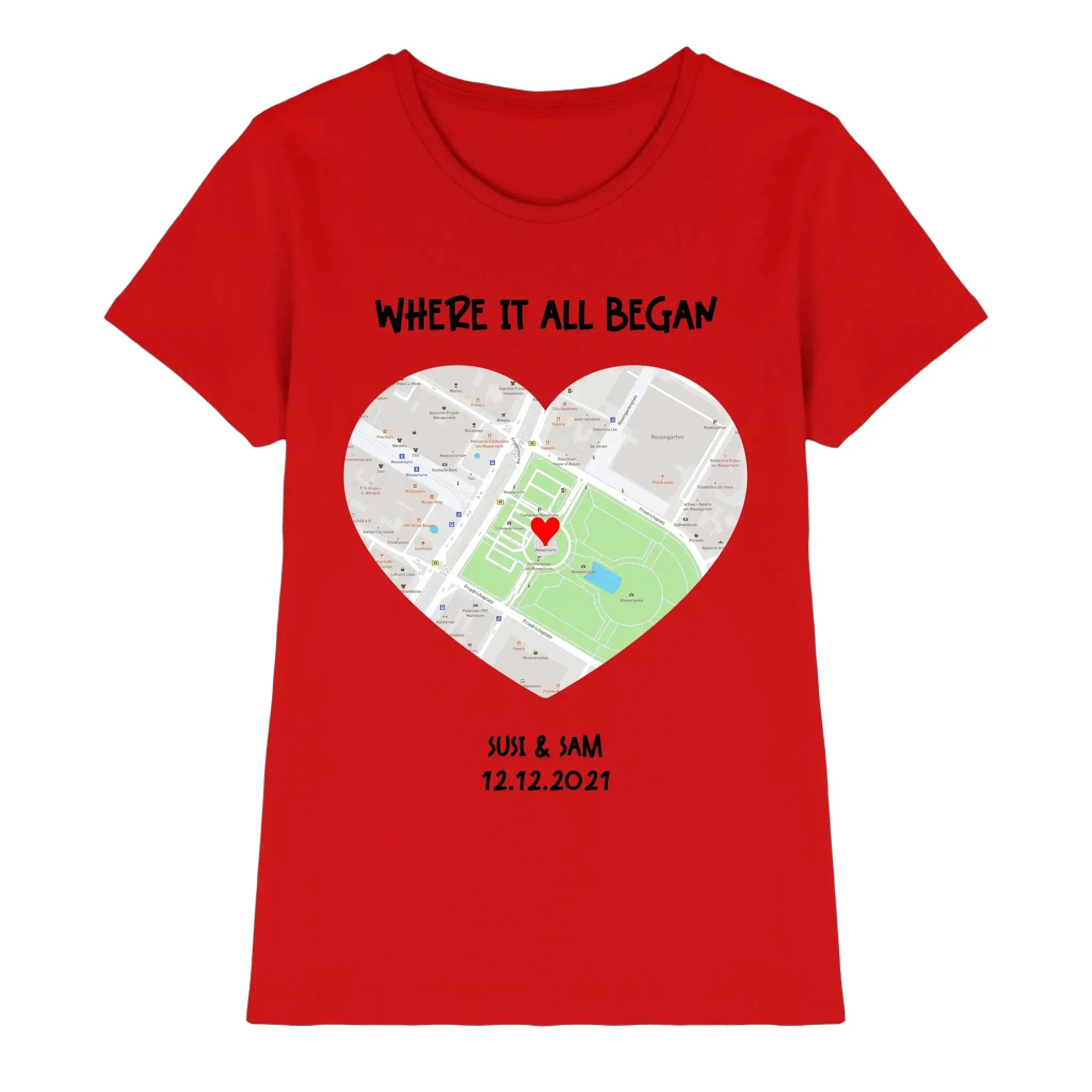 Straßenkarte Herz • mehrere Artikel • ’Statement-Collection’ • Wunschtext • Mein Motiv - Premium Damen T-Shirt Bio