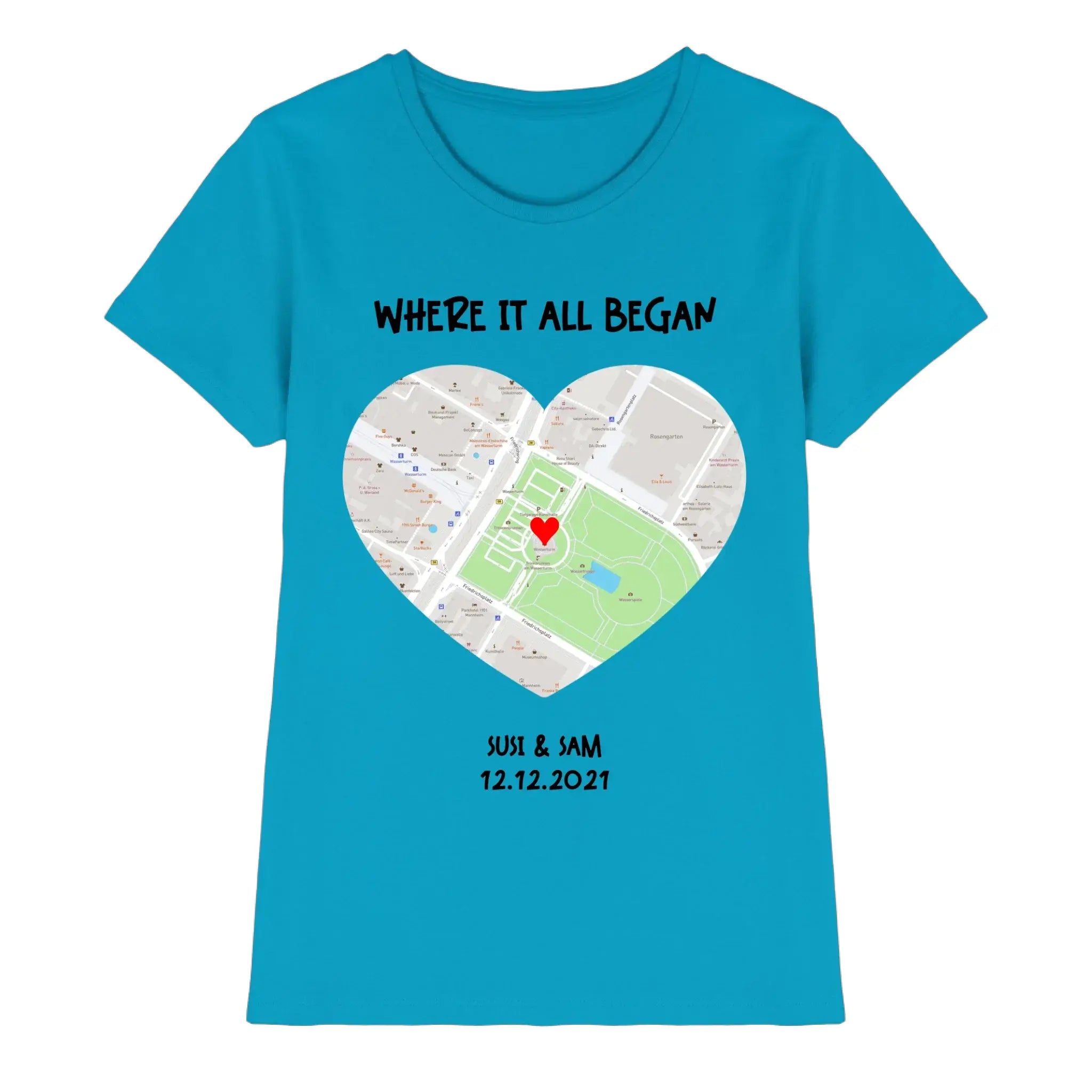 Straßenkarte Herz • mehrere Artikel • ’Statement-Collection’ • Wunschtext • Mein Motiv - Premium Damen T-Shirt Bio