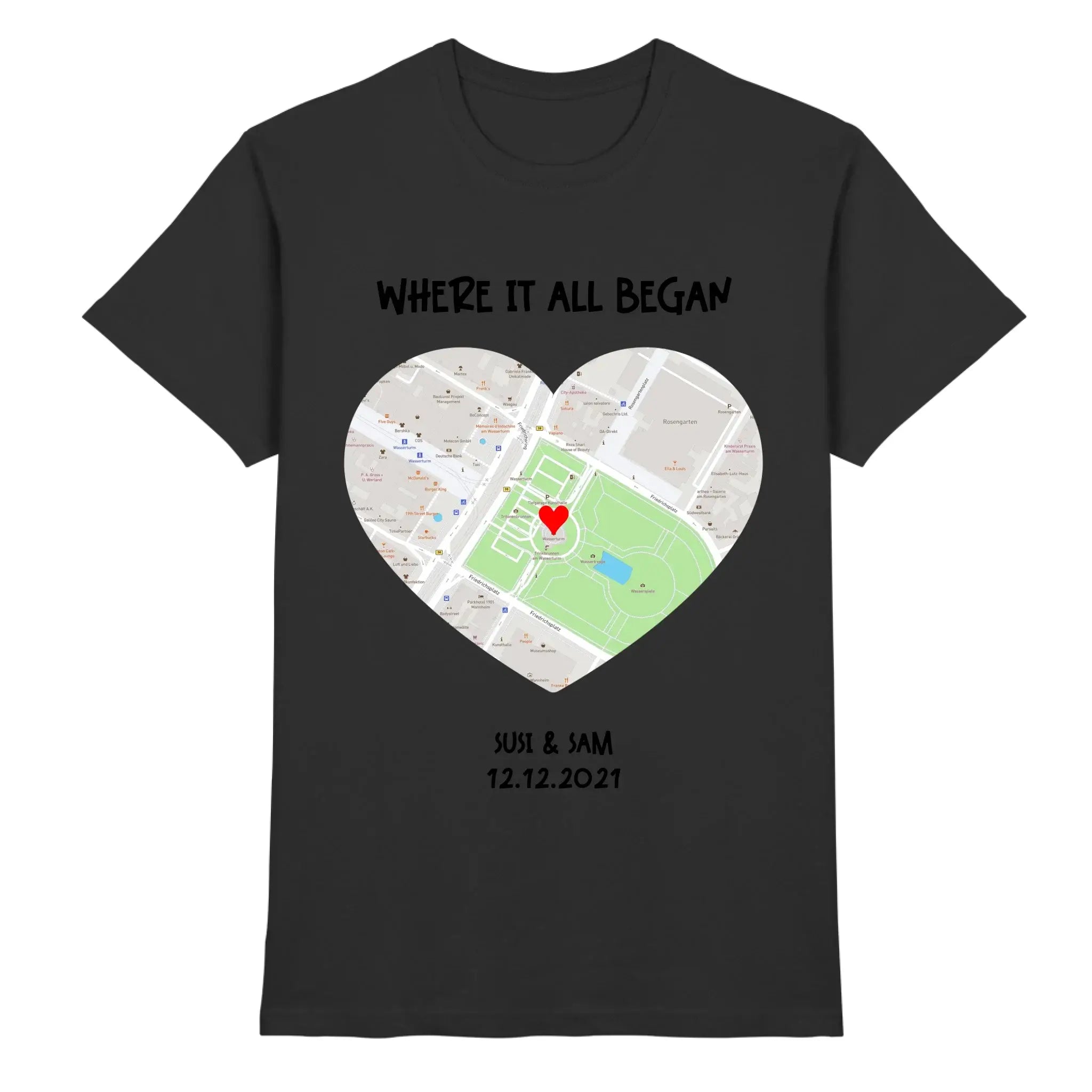 Straßenkarte Herz • mehrere Artikel • ’Statement-Collection’ • Wunschtext • Mein Motiv - Premium Herren T-Shirt / Black