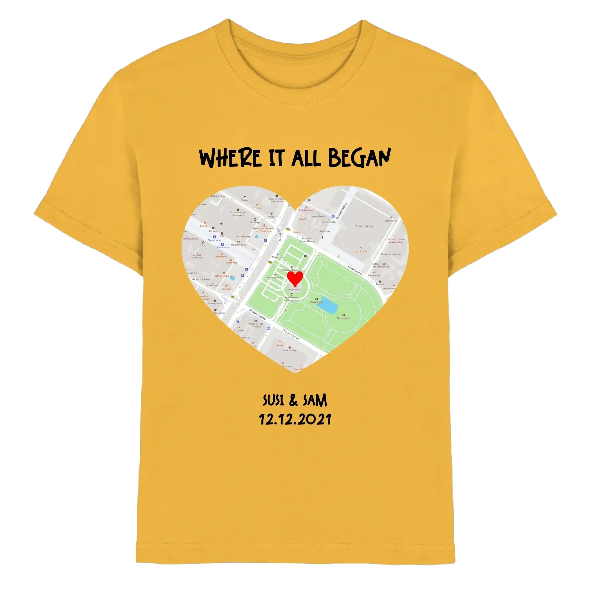 Straßenkarte Herz • mehrere Artikel • ’Statement-Collection’ • Wunschtext • Mein Motiv - Premium Kinder T-Shirt / Gold