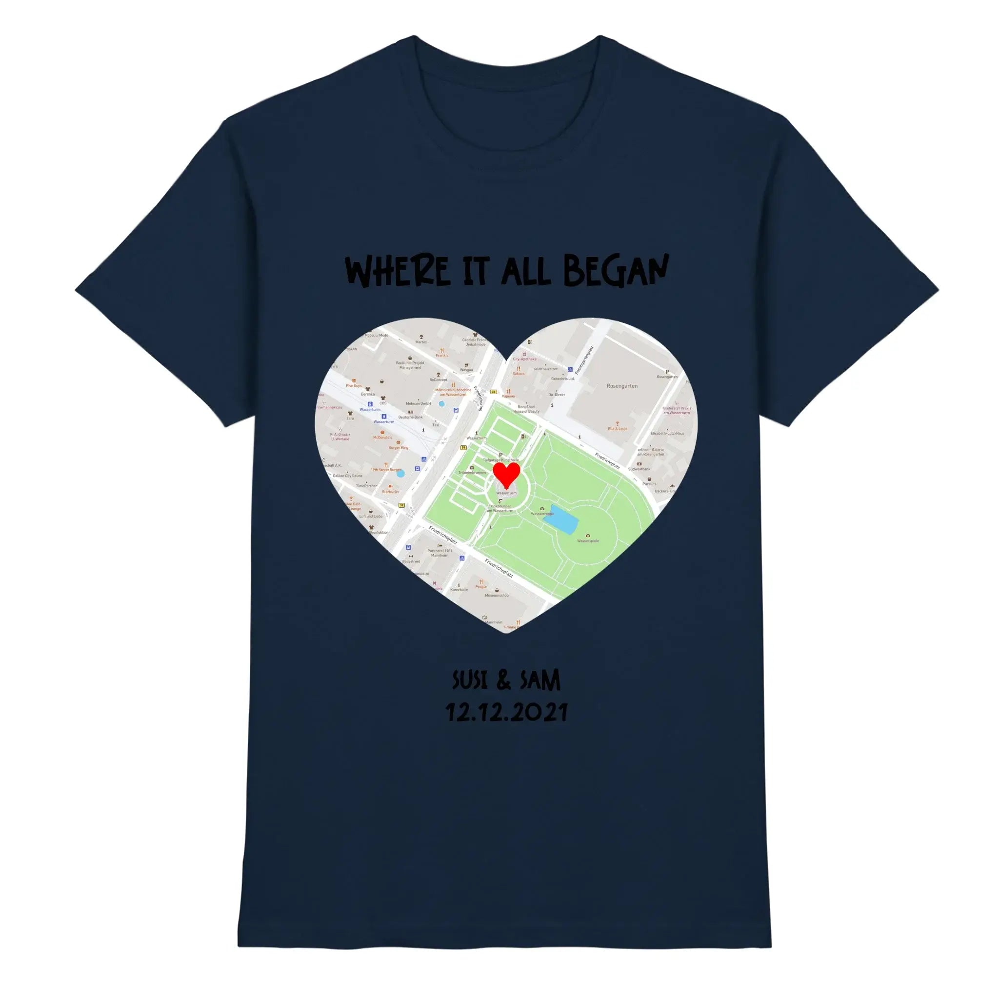 Straßenkarte Herz • mehrere Artikel • ’Statement-Collection’ • Wunschtext • Mein Motiv - Premium Herren T-Shirt / Navy