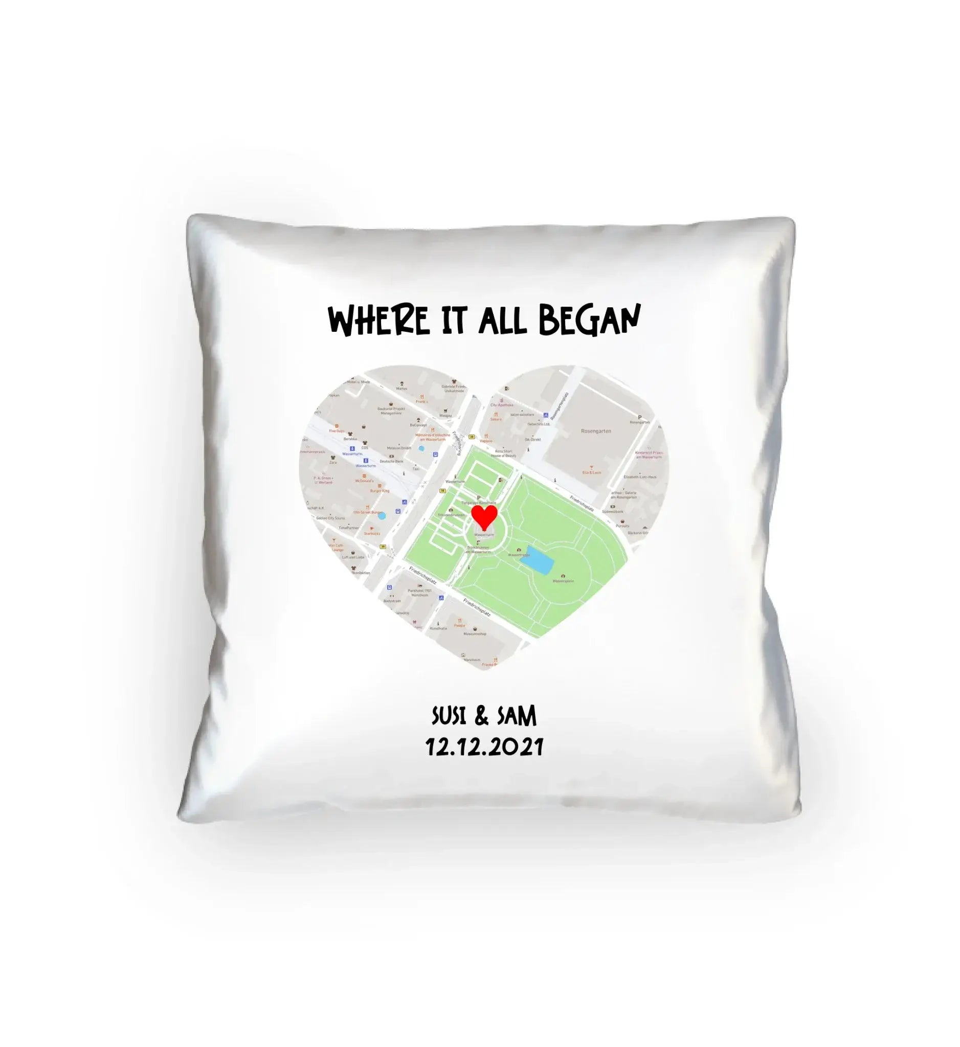 Straßenkarte Herz • mehrere Artikel • ’Statement-Collection’ • Wunschtext • Mein Motiv - Kissen / White / 40cm-x-40cm