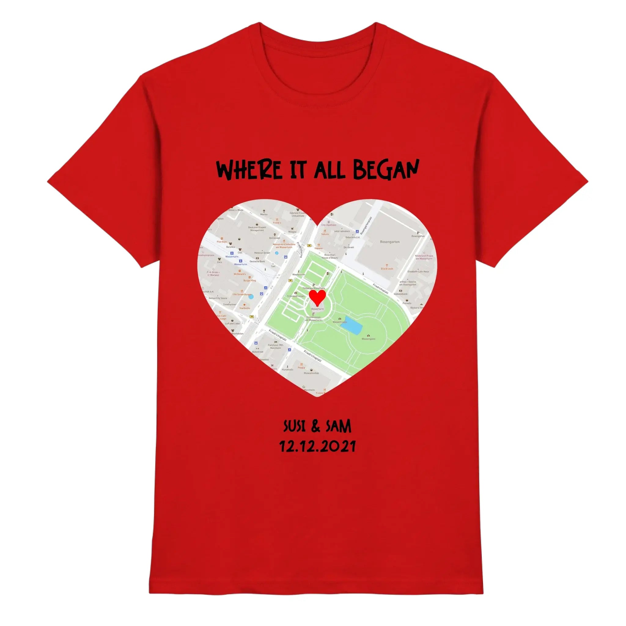 Straßenkarte Herz • mehrere Artikel • ’Statement-Collection’ • Wunschtext • Mein Motiv - Premium Herren T-Shirt / Red