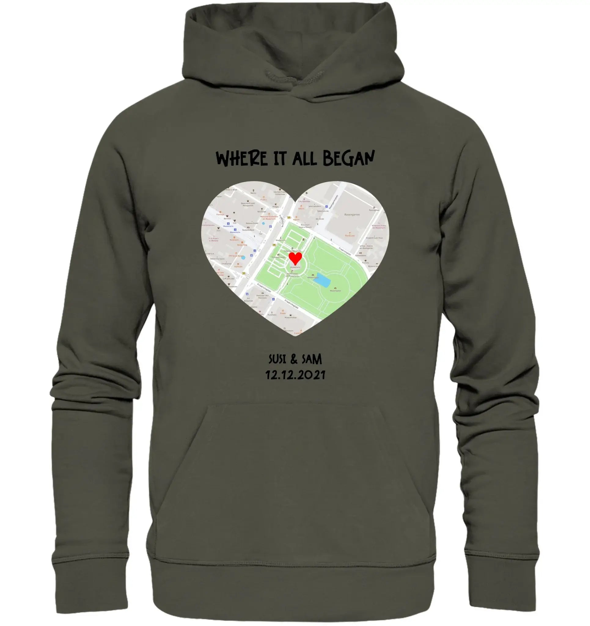 Straßenkarte Herz • mehrere Artikel • ’Statement-Collection’ • Wunschtext • Mein Motiv - Unisex Hoodie • Bio Premium