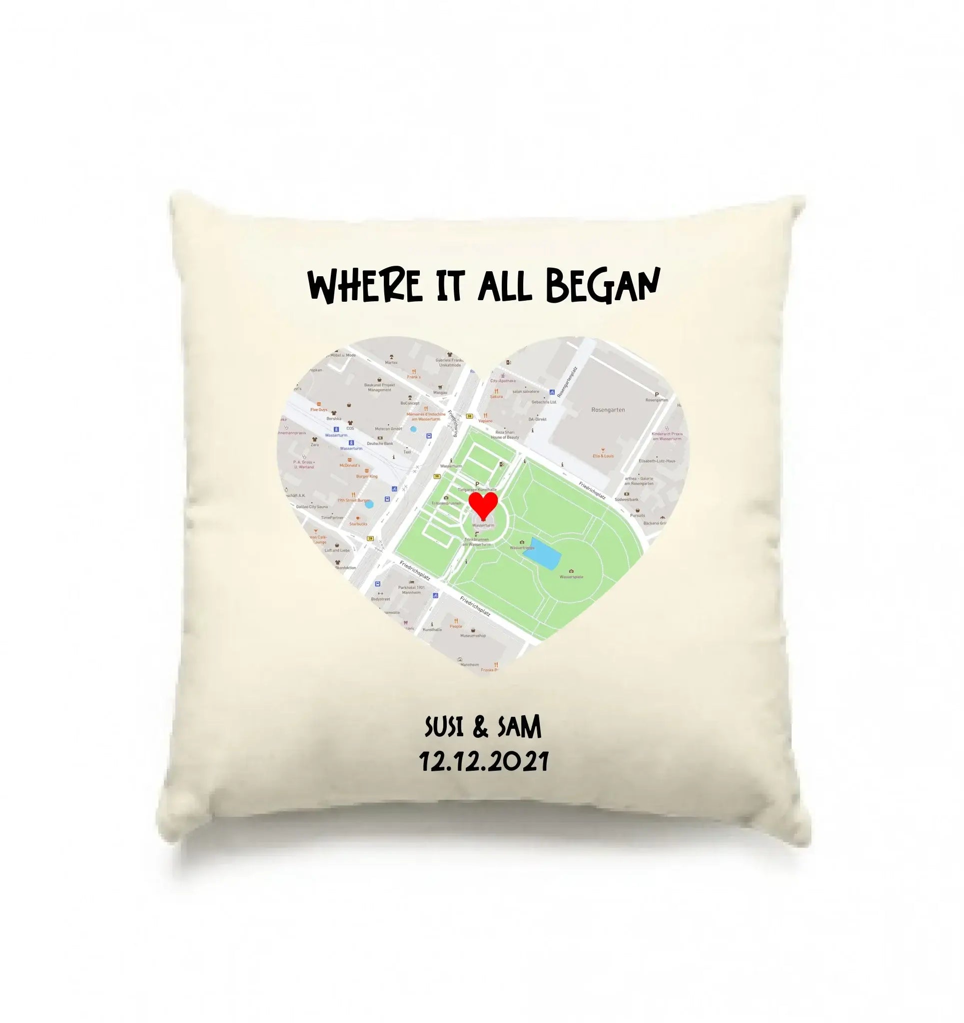 Straßenkarte Viereck • mehrere Artikel • ’Statement-Collection’ • Wunschtext • Mein Motiv - Kissen / Natur