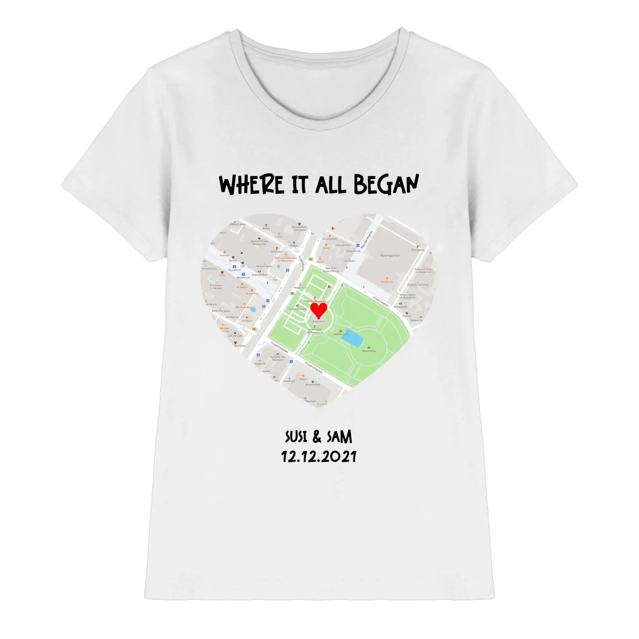 Straßenkarte Viereck • mehrere Artikel • ’Statement-Collection’ • Wunschtext • Mein Motiv - Premium Damen T-Shirt Bio