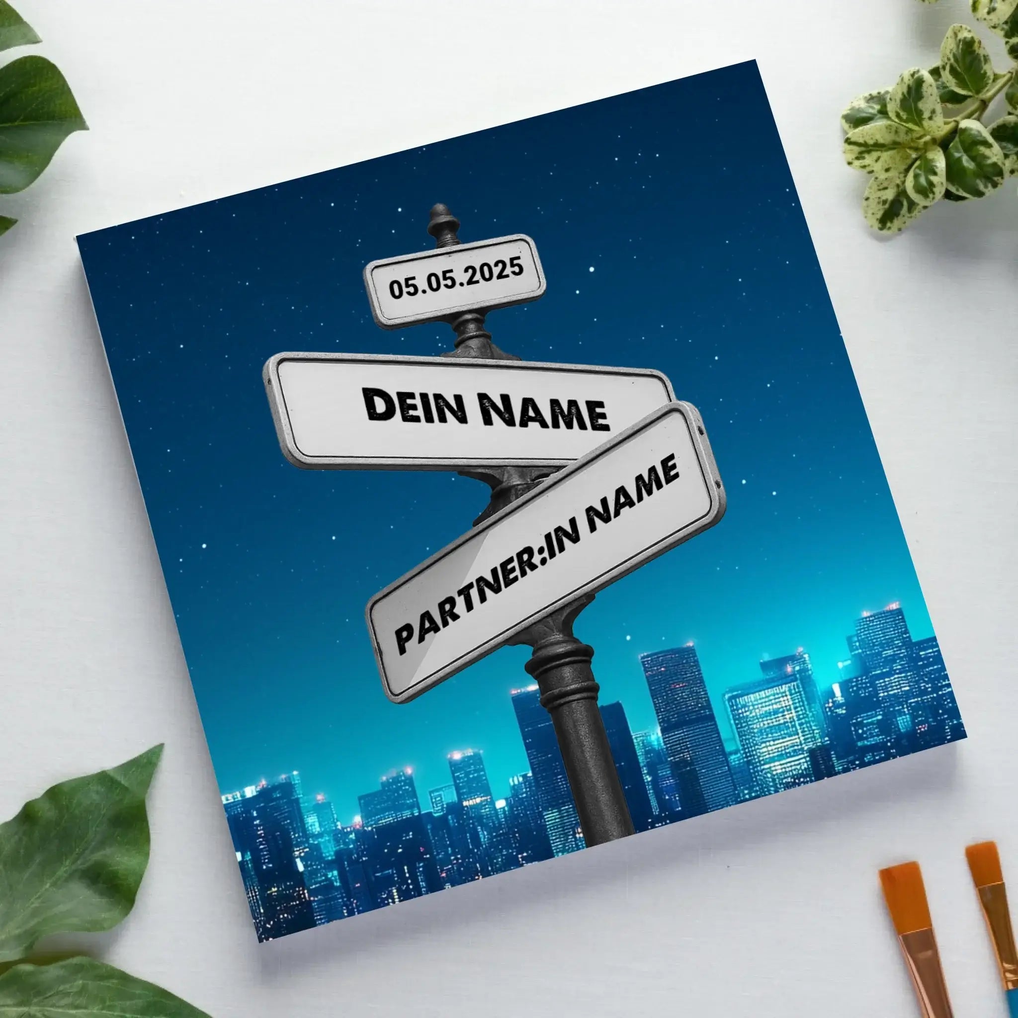 Straßenschild Datum + Wunschtext (diverse Hintergründe) personalisiert • Leinwand 50x50 cm - personalisierte Leinwand