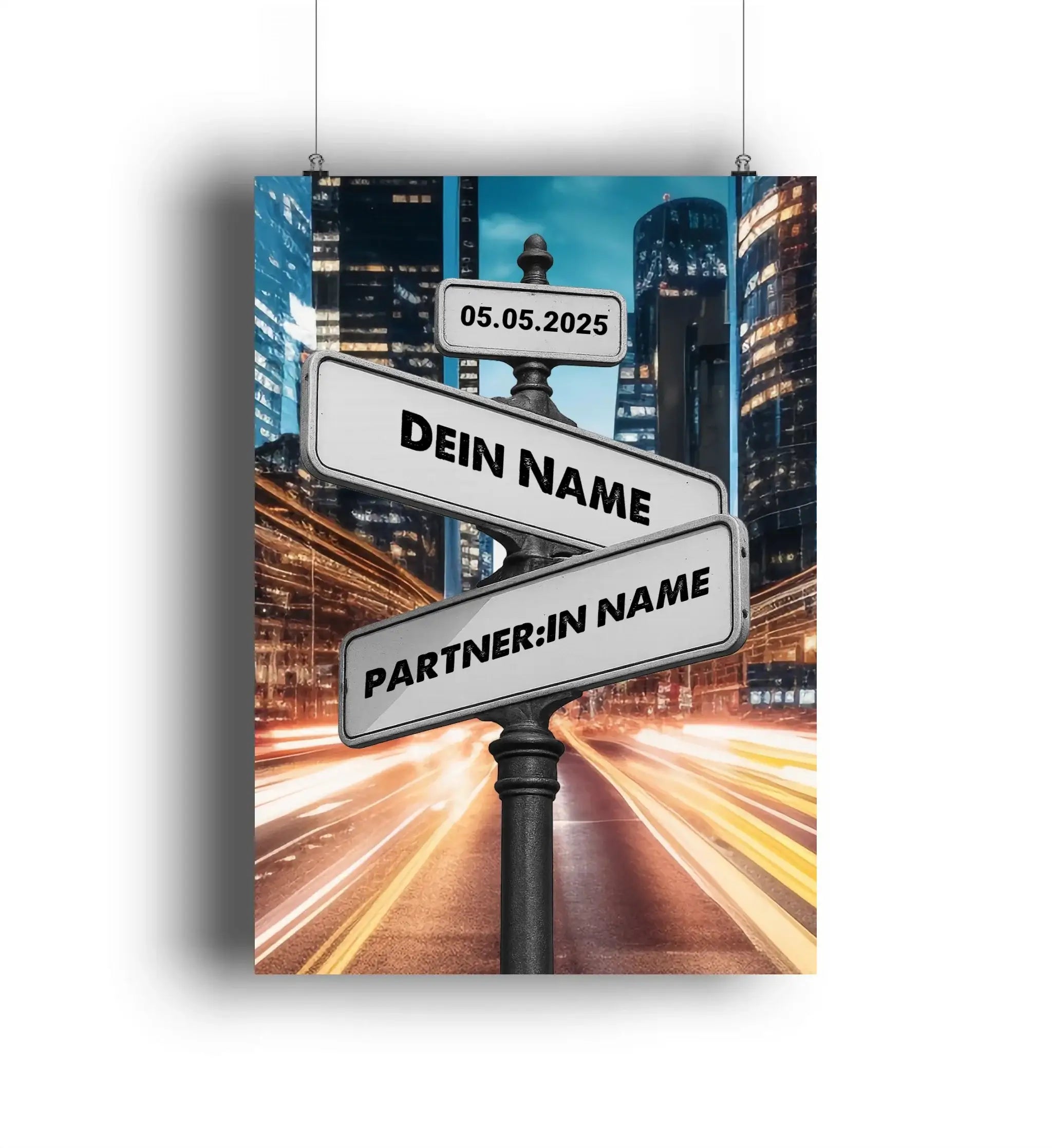 Straßenschild Datum + Wunschtext diverse Hintergründe personalisiert • Poster DIN A1 A2 A3 A4