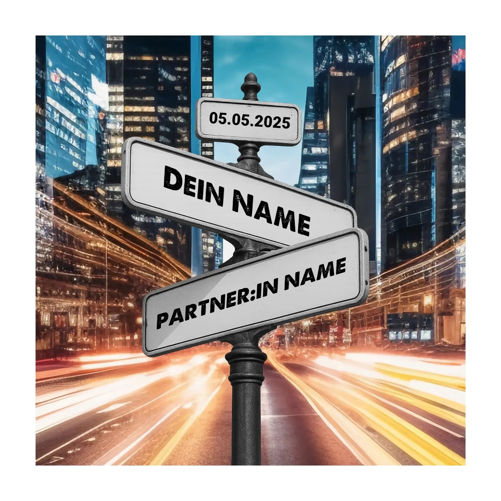 Straßenschild Datum + Wunschtext (diverse Hintergründe) personalisiert • STICKER 20x20cm (Aufkleber) - ausgestanzter