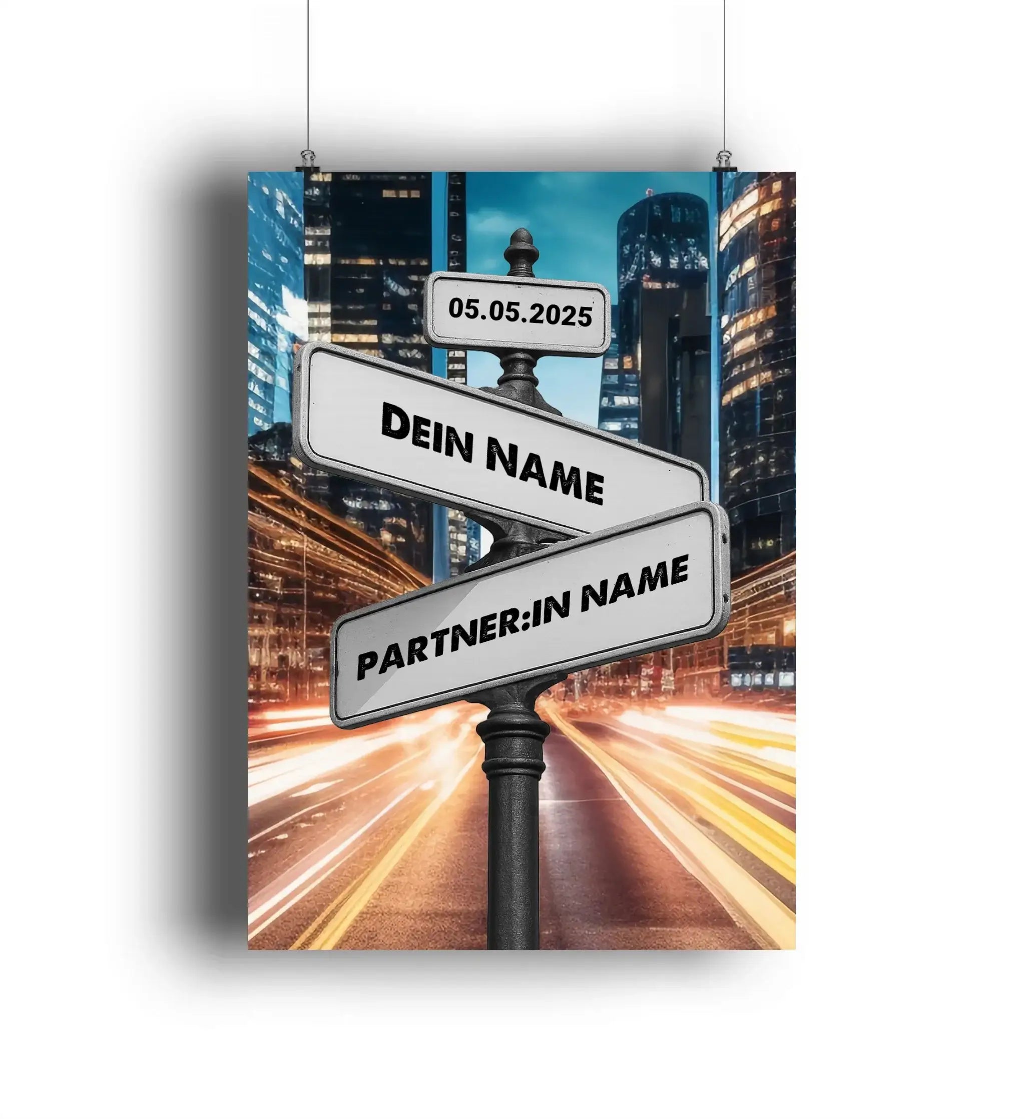 Straßenschild Datum + Wunschtext diverse Hintergründe personalisiert • Poster DIN A1 A2 A3 A4