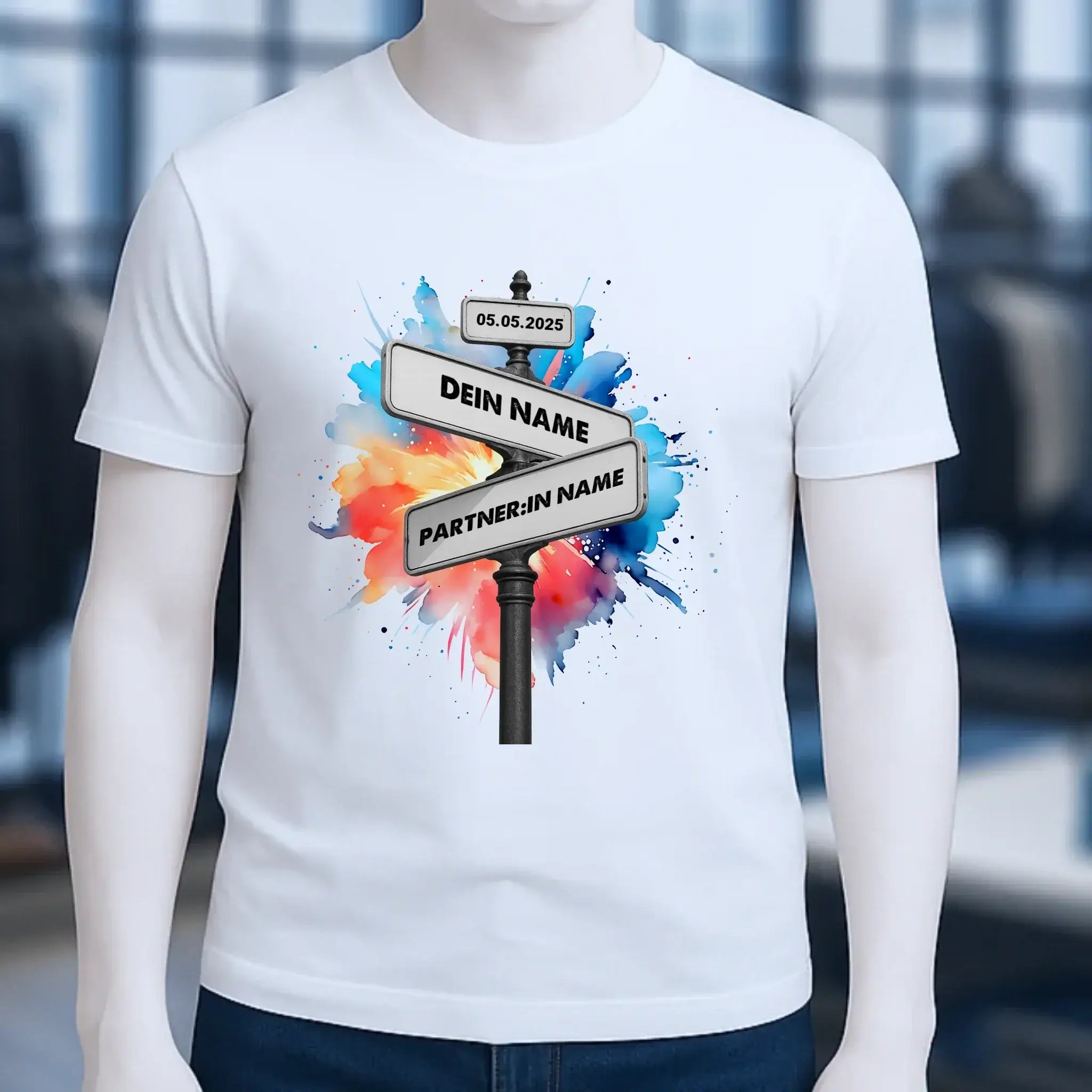 Straßenschild Datum + Wunschtext (personalisiert) • Unisex T-Shirt für Herren & Damen • Bio - personalisierte T-Shirts