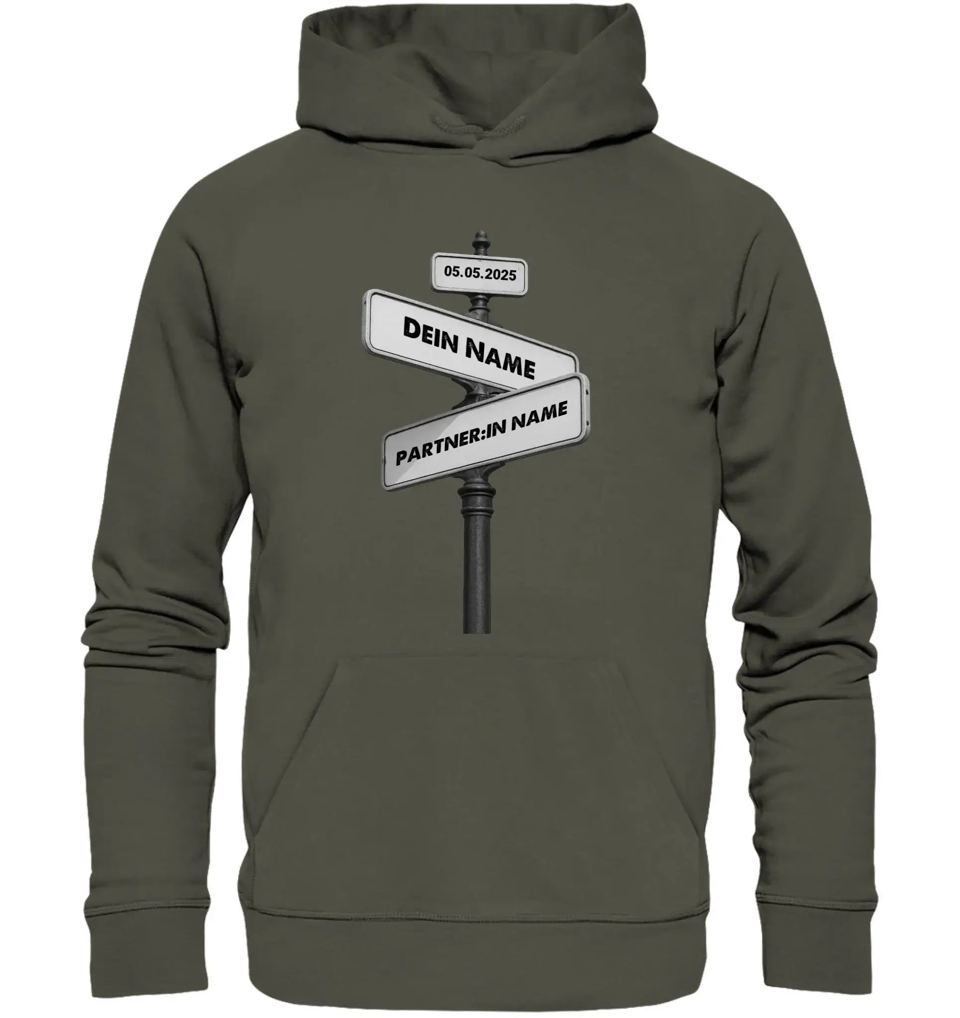 Straßenschild Wegweiser • mehrere Artikel • ’Statement-Collection’ • Wunschtext • Mein Motiv - Unisex Hoodie • Bio