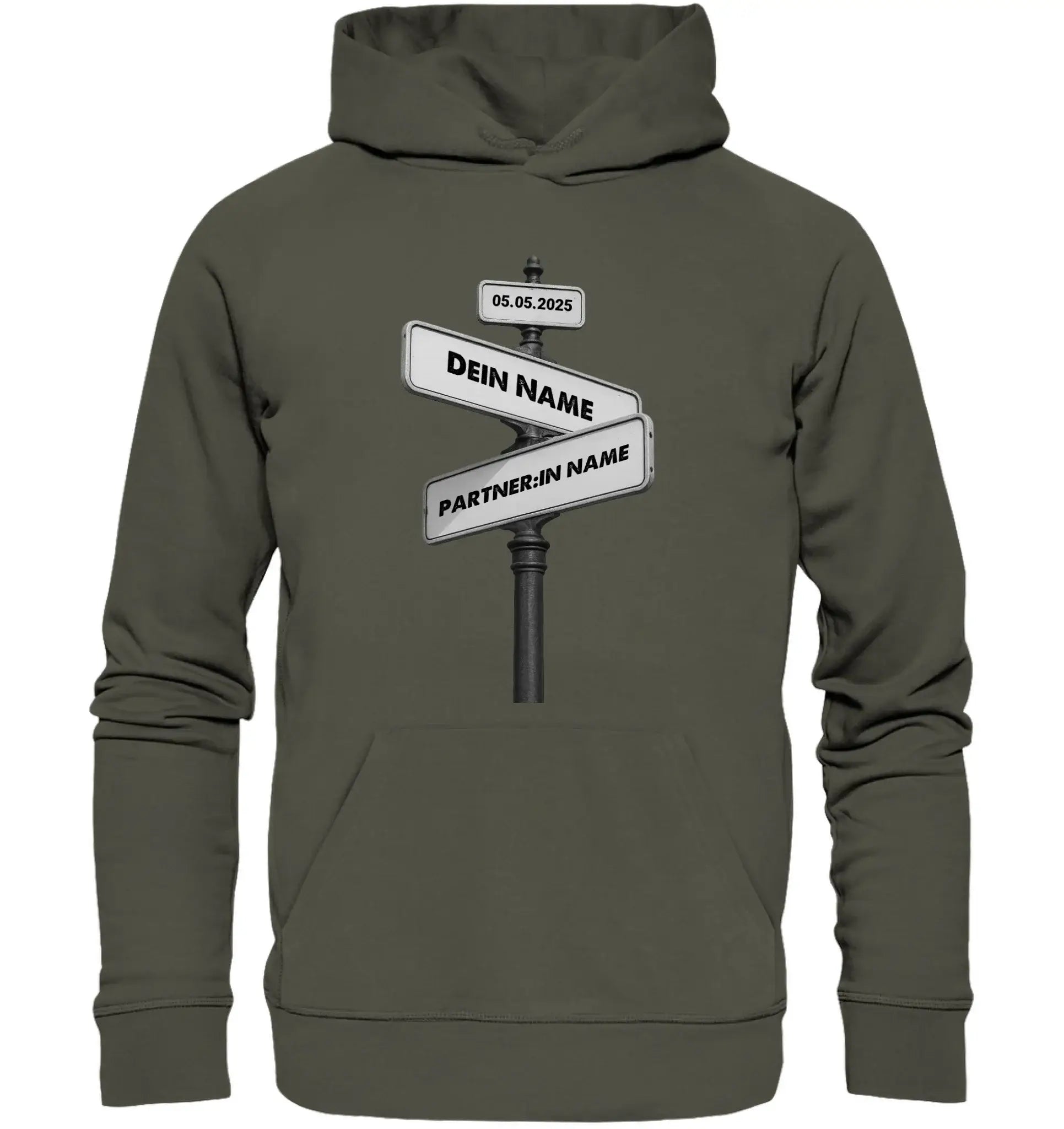 Straßenschild Wegweiser • mehrere Artikel • ’Statement-Collection’ • Wunschtext • Mein Motiv - Unisex Hoodie • Bio