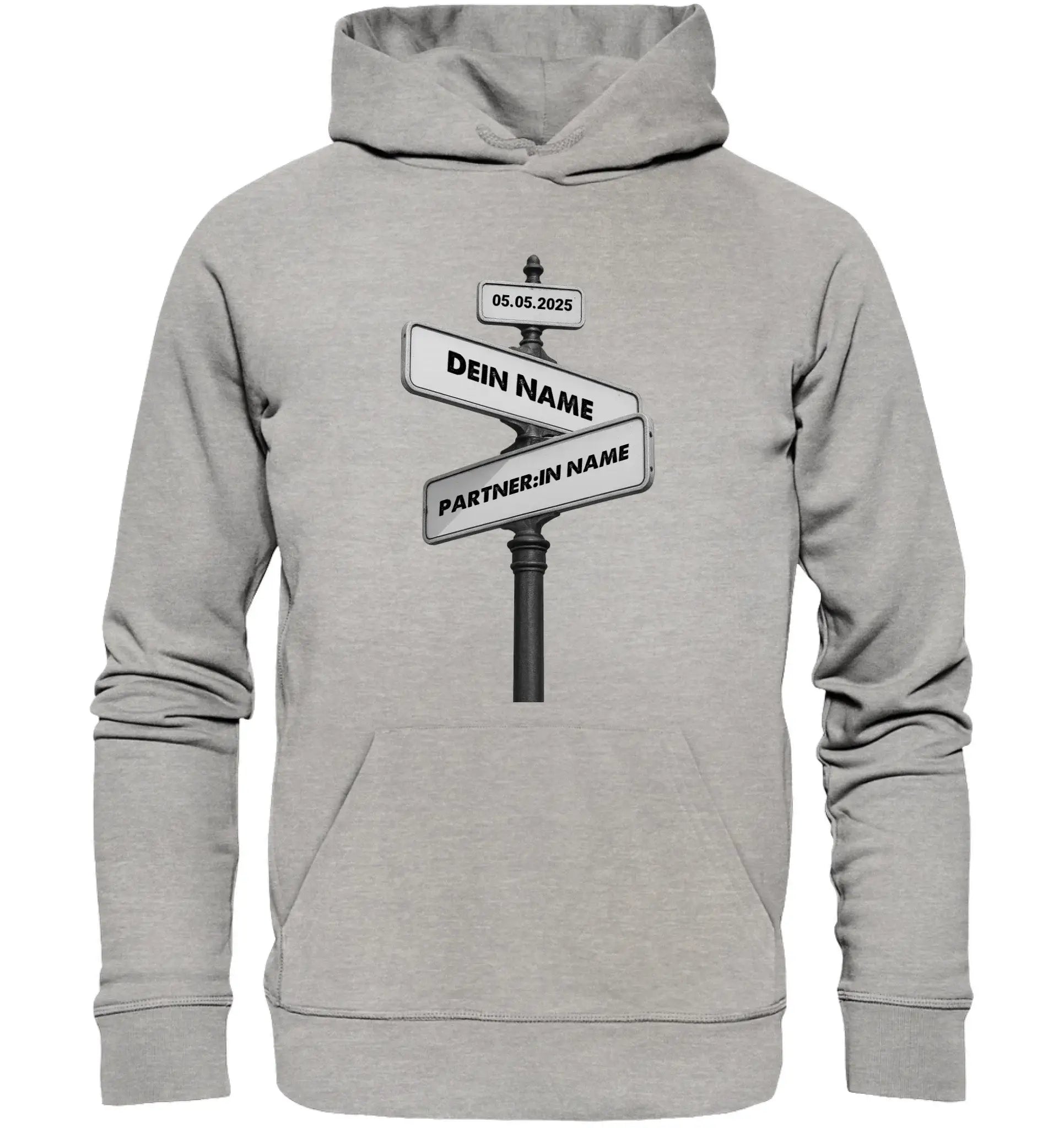 Straßenschild Wegweiser • mehrere Artikel • ’Statement-Collection’ • Wunschtext • Mein Motiv - Unisex Hoodie • Bio