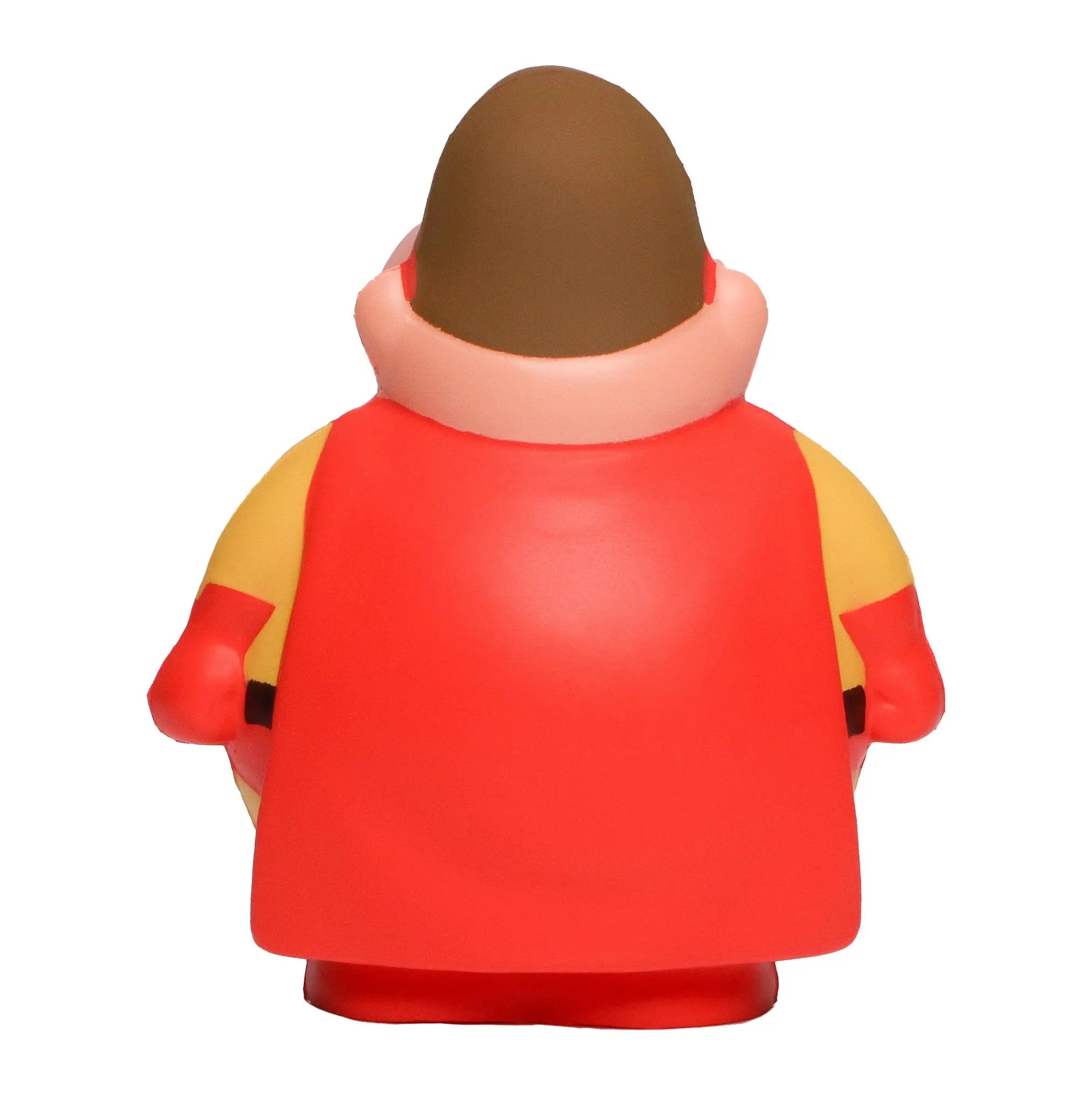 Super bert anti stress quetsch figur rot gelb plastik glänzend mit braunem kopf superhero design