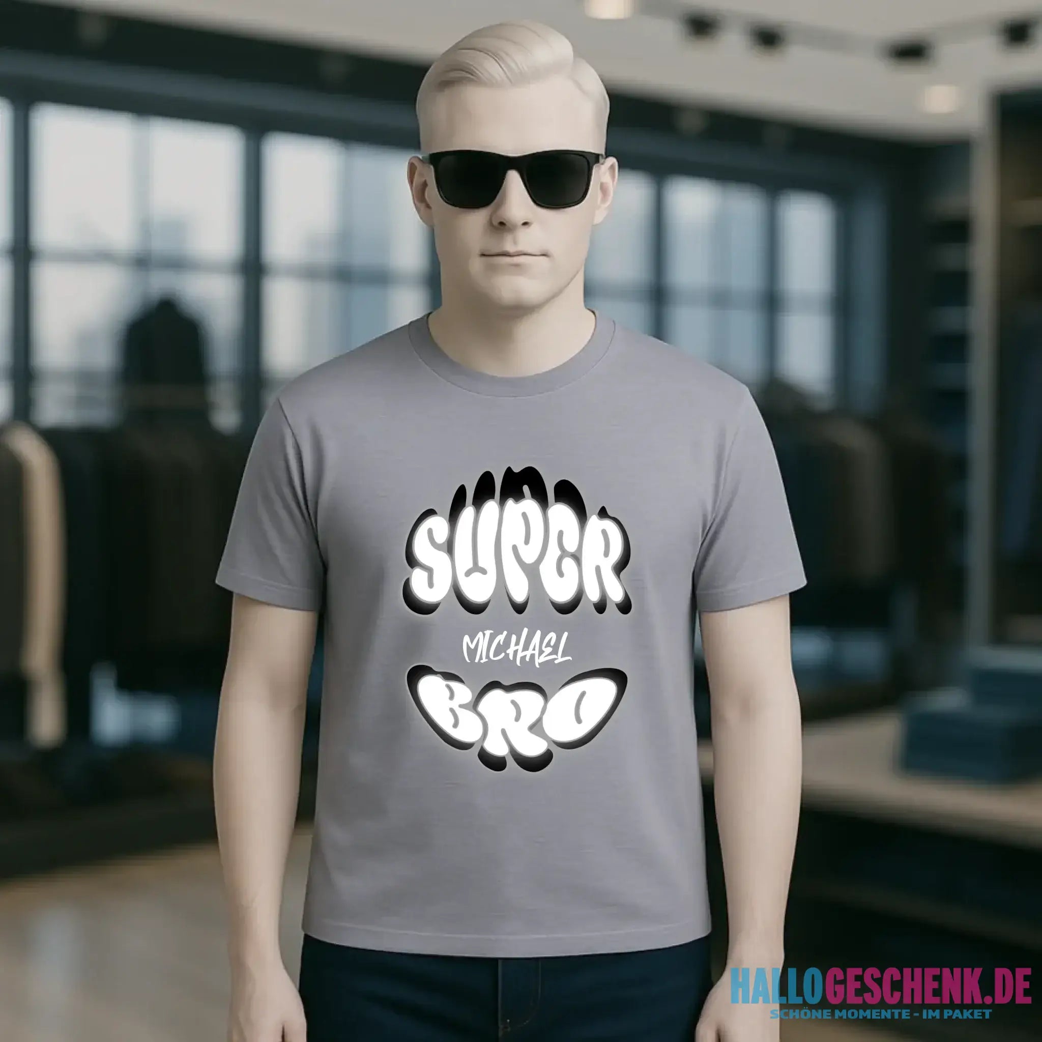 SUPER BRO + Name • personalisierter Text • Unisex Premium T-Shirt XS-5XL aus Bio-Baumwolle für Damen & Herren • Exklusivdesign • personalisiert