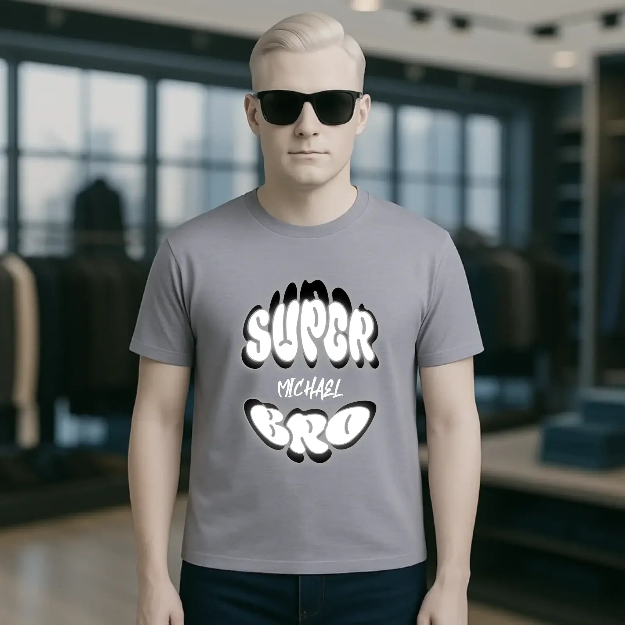 SUPER BRO + Name • personalisierter Text • Unisex Premium T-Shirt XS-5XL aus Bio-Baumwolle für Damen & Herren • Exklusivdesign • personalisiert