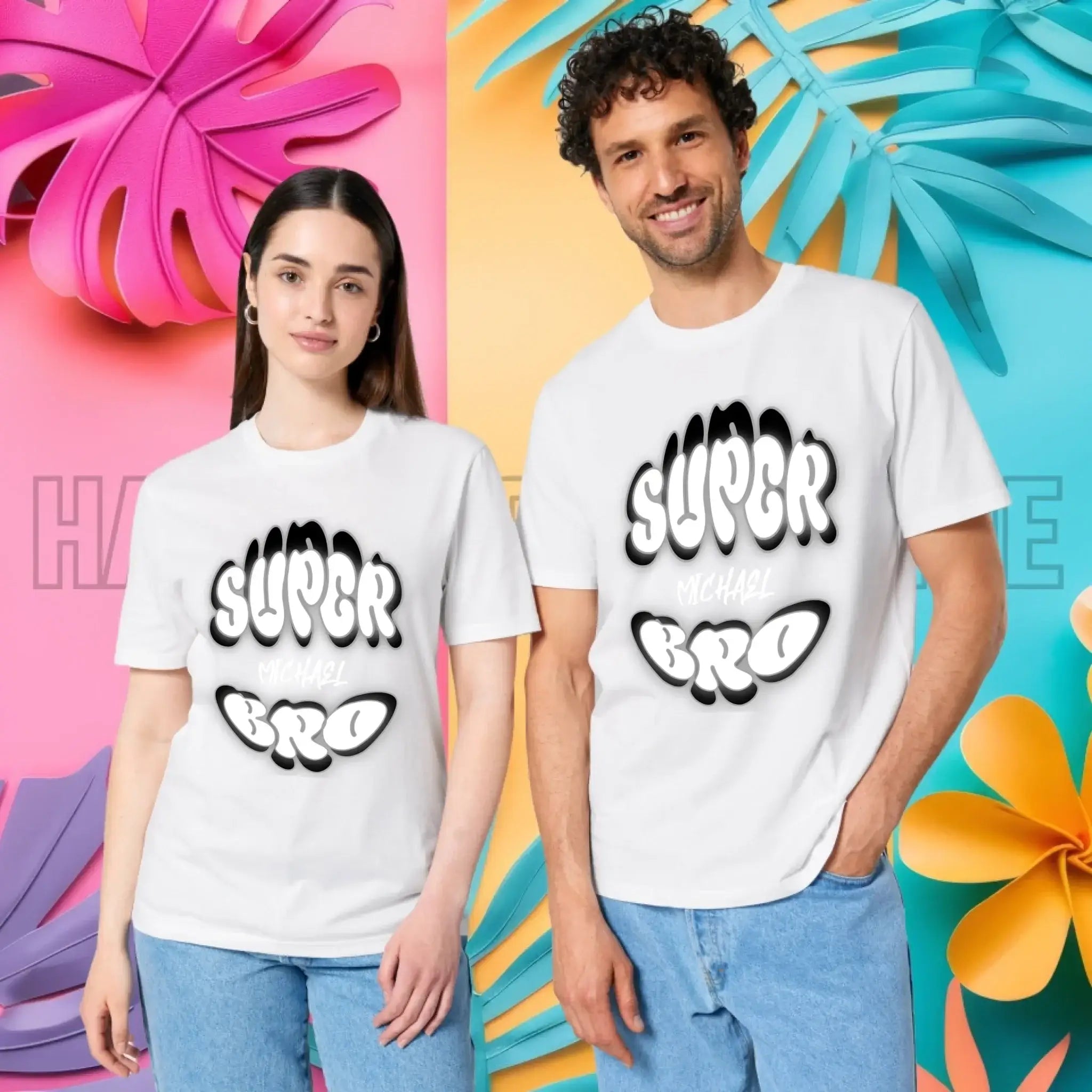 SUPER BRO + Name • personalisierter Text • Unisex Premium T-Shirt XS-5XL aus Bio-Baumwolle für Damen & Herren • Exklusivdesign • personalisiert