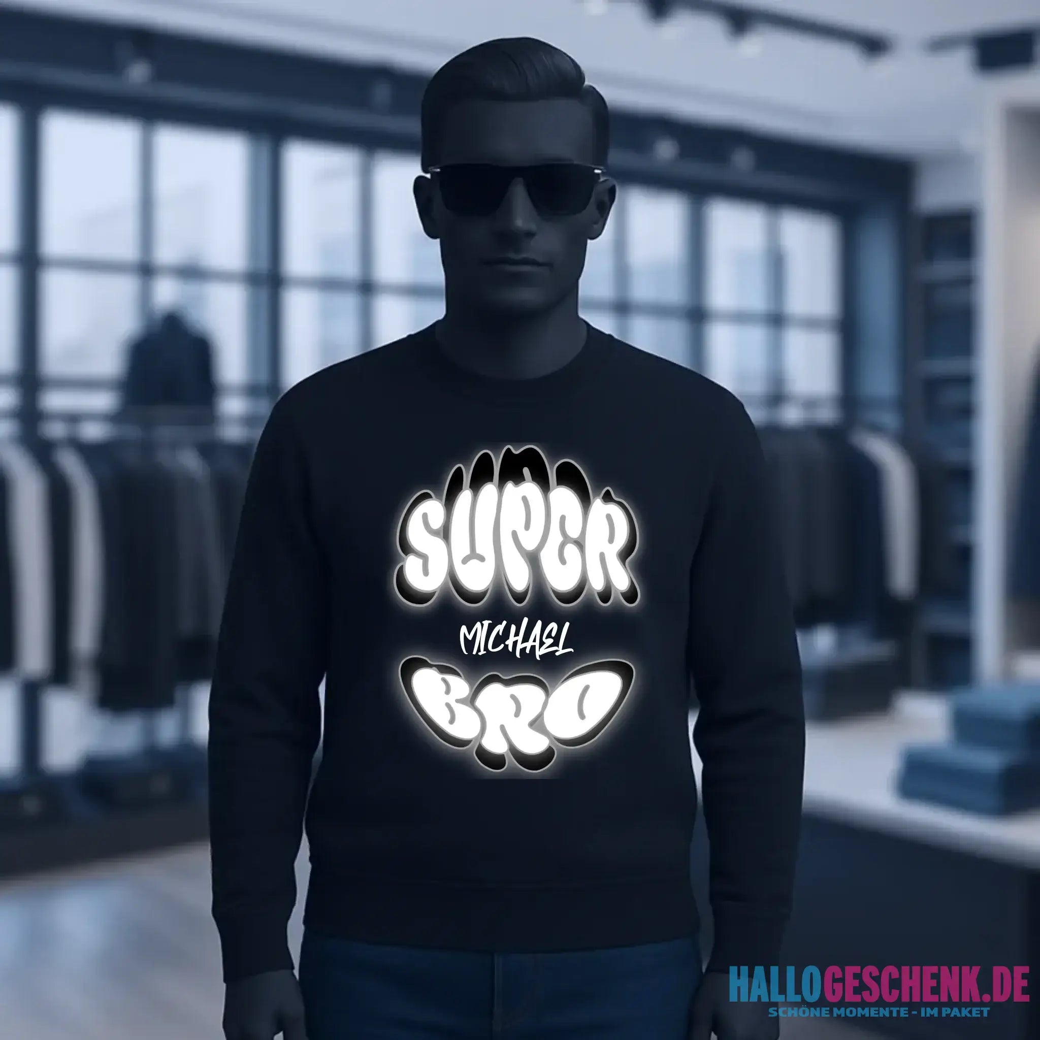 SUPER BRO + Name • personalisierter Text • Unisex Sweatshirt Bio-Baumwolle in 4 Farben XS-3XL • personalisiert