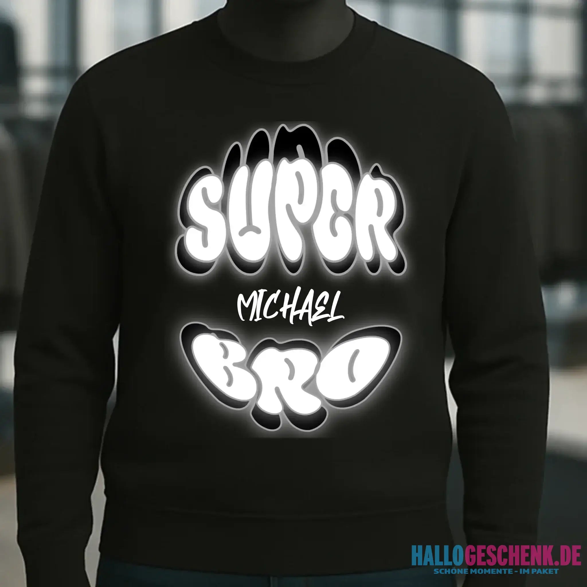 SUPER BRO + Name • personalisierter Text • Unisex Sweatshirt Bio-Baumwolle in 4 Farben XS-3XL • personalisiert