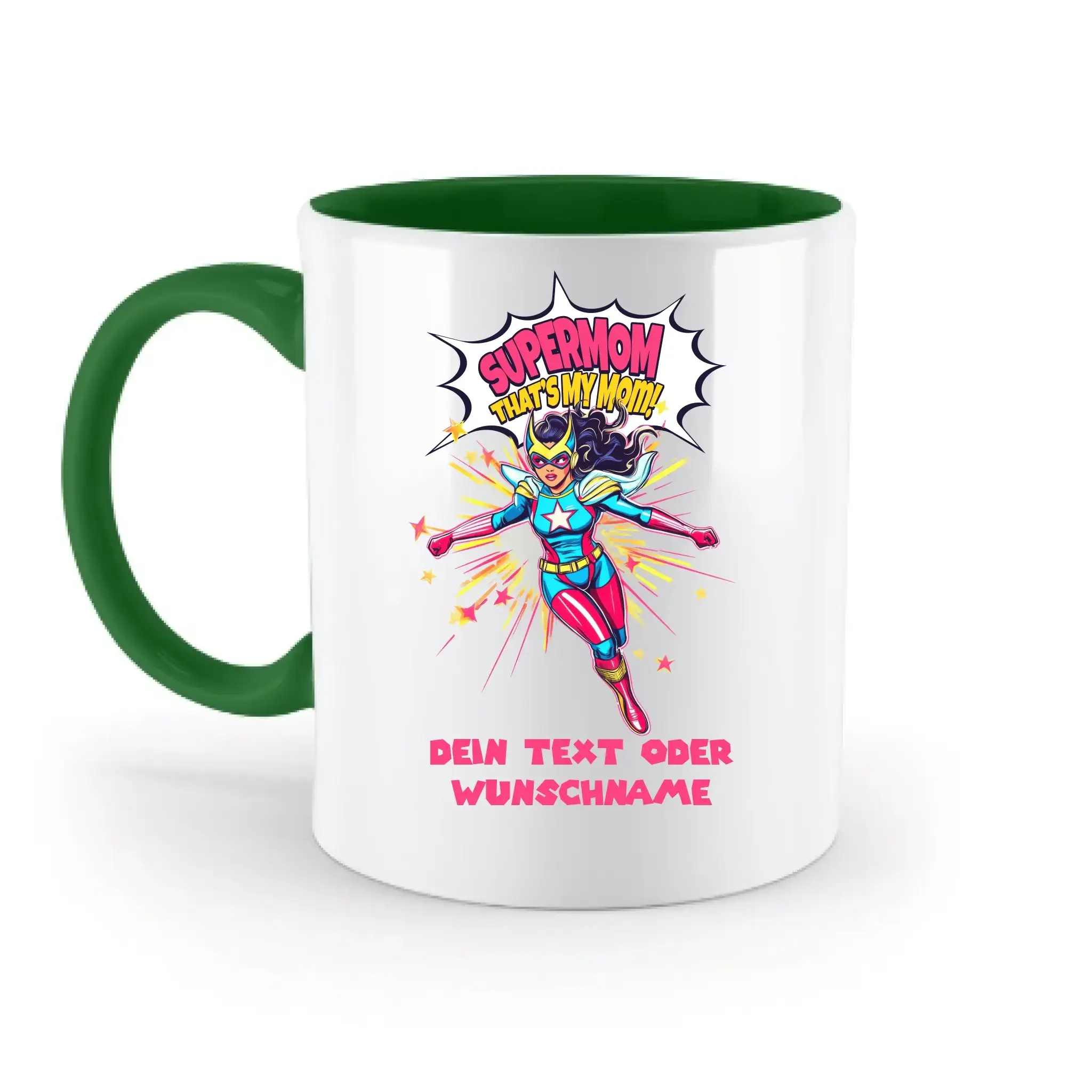 SUPERMOM • Mama • zweifarbige Tasse (spülmaschinenfest) • personalisierbar - zweifarbige Tasse • spülmaschinengeeignet