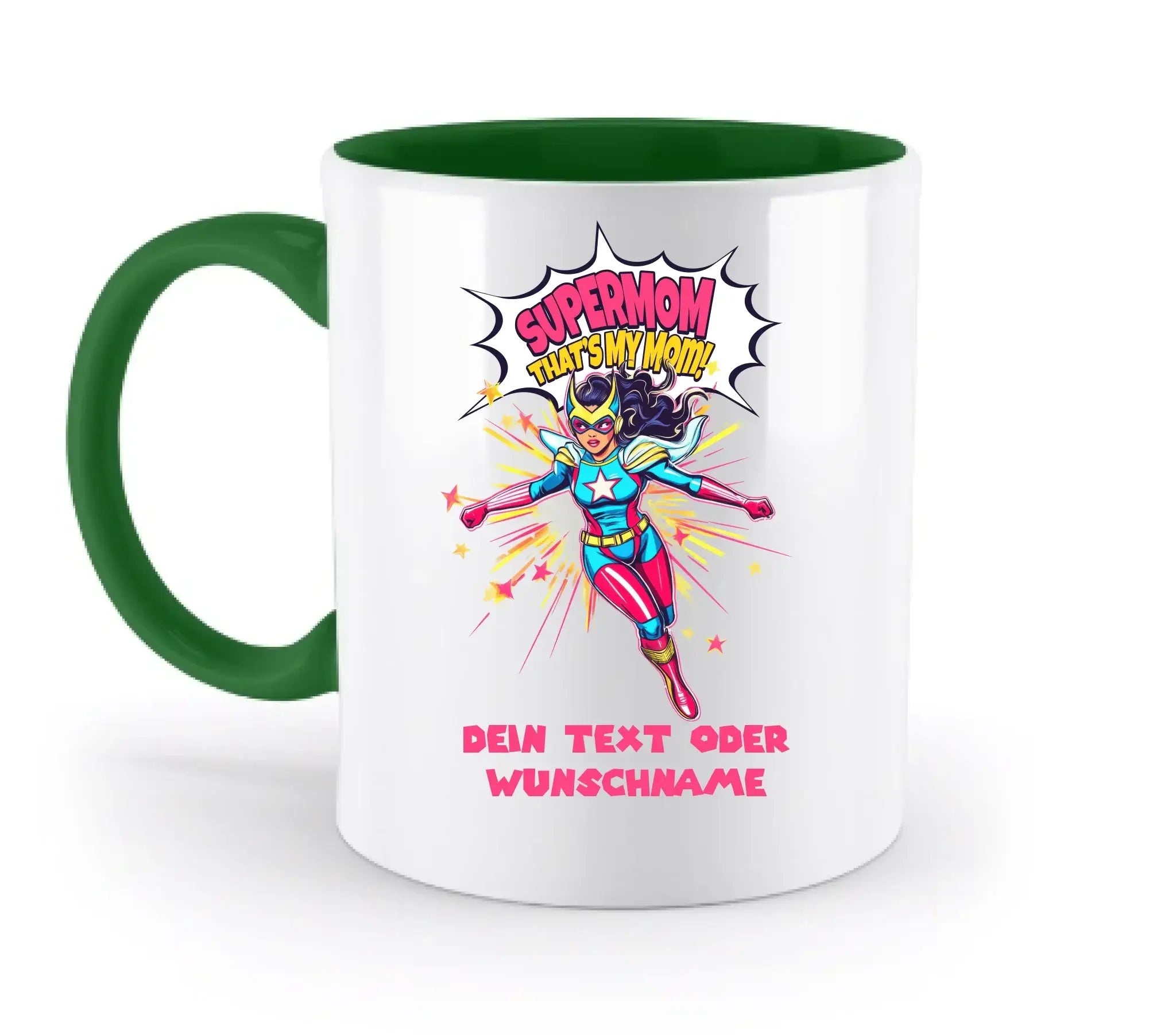 SUPERMOM • Mama • zweifarbige Tasse (spülmaschinenfest) • personalisierbar - zweifarbige Tasse • spülmaschinengeeignet