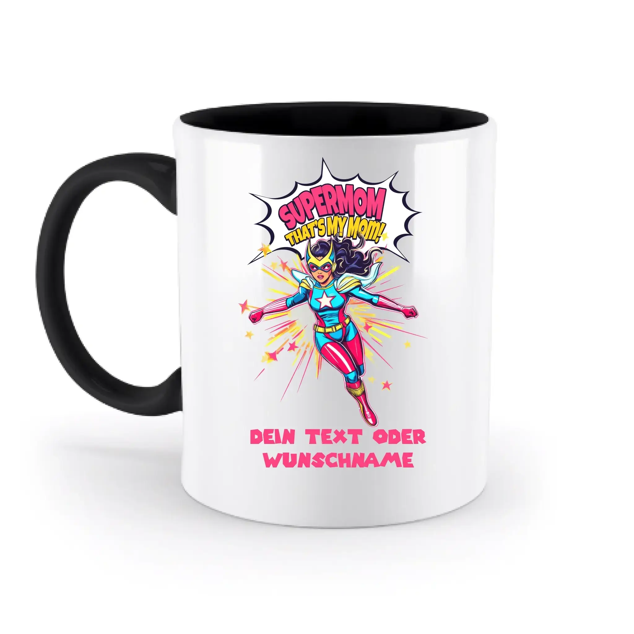 SUPERMOM • Mama • zweifarbige Tasse (spülmaschinenfest) • personalisierbar - zweifarbige Tasse • spülmaschinengeeignet
