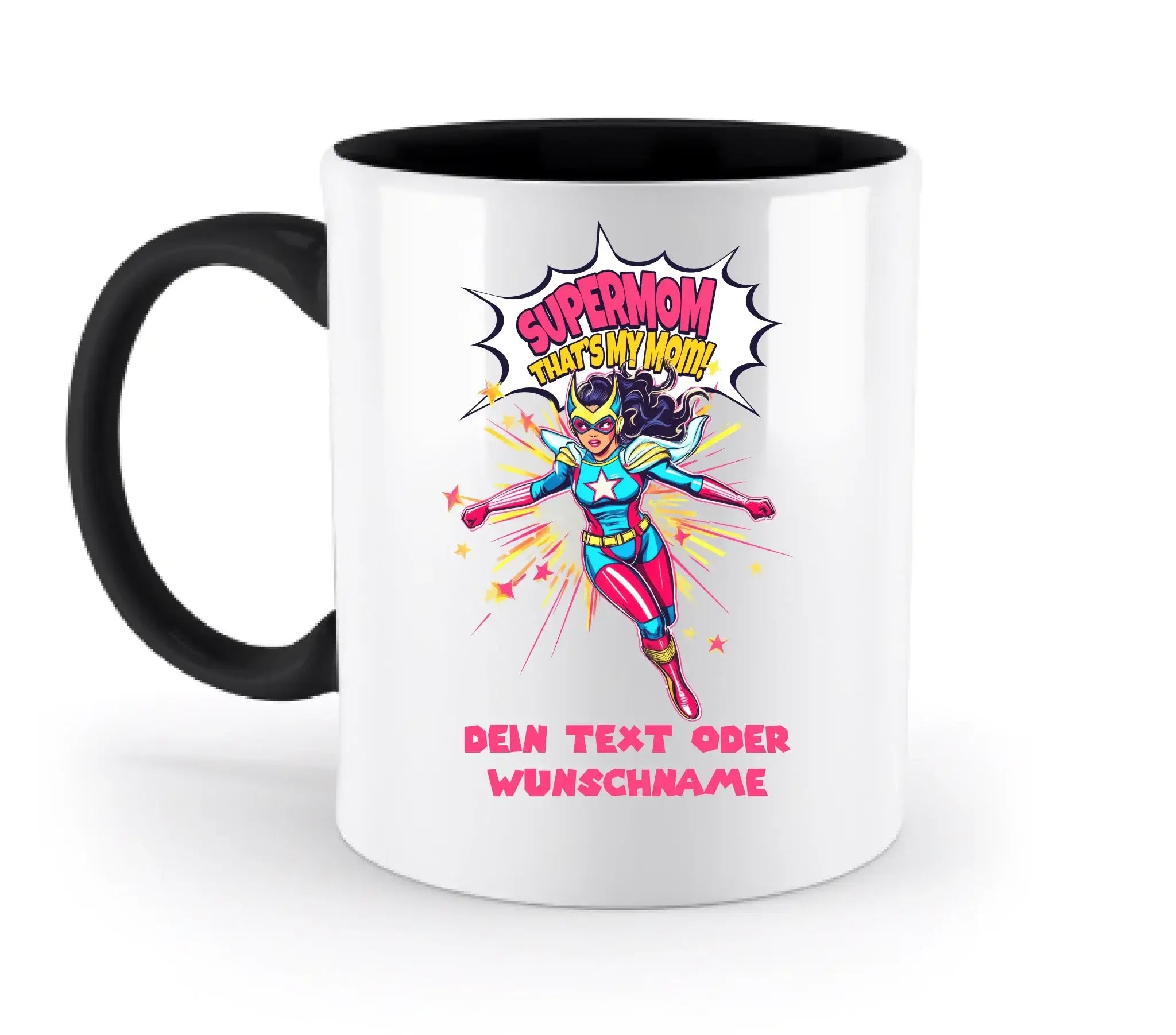 SUPERMOM • Mama • zweifarbige Tasse (spülmaschinenfest) • personalisierbar - zweifarbige Tasse • spülmaschinengeeignet
