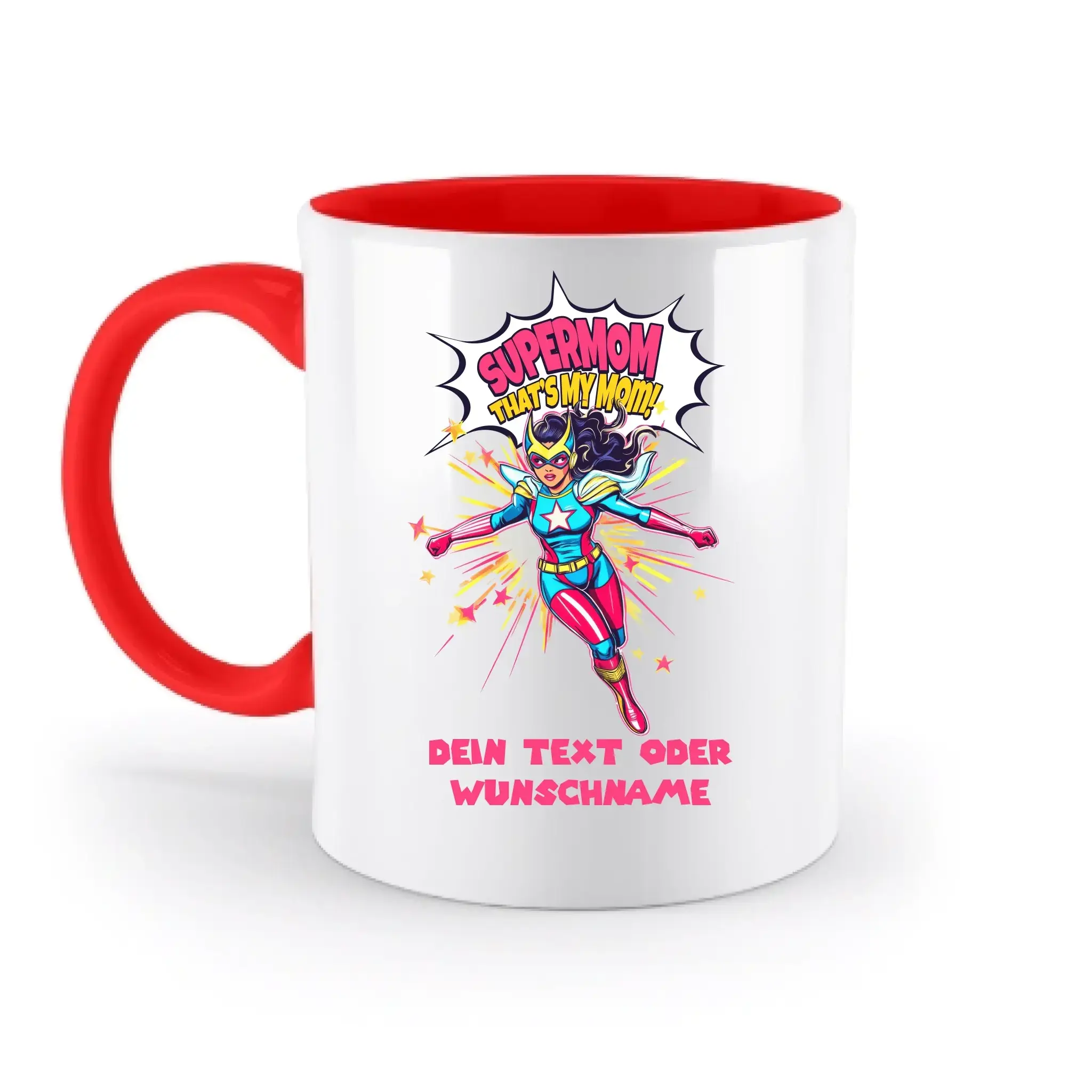 SUPERMOM • Mama • zweifarbige Tasse (spülmaschinenfest) • personalisierbar - zweifarbige Tasse • spülmaschinengeeignet