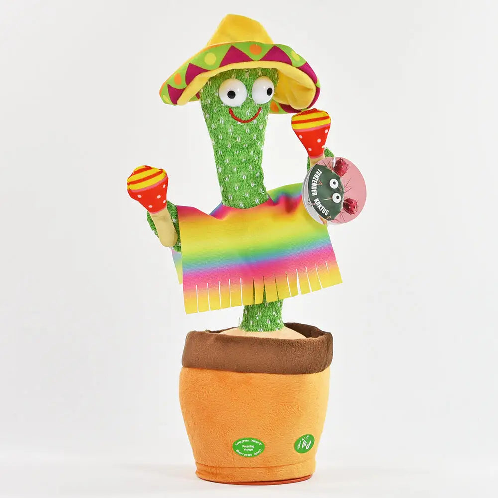 Tanzender Kaktus mit 3 Funktionen: Sound Sprachaufzeichnung und Laberfunktion • inkl. Sombrero und Rasseln • 11x11x35