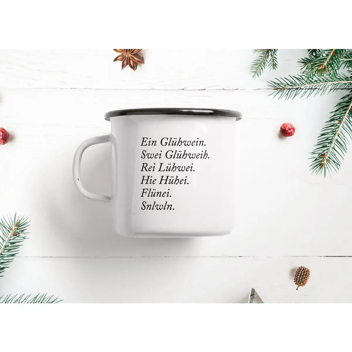 Tasse aus Emaille / Glühwein