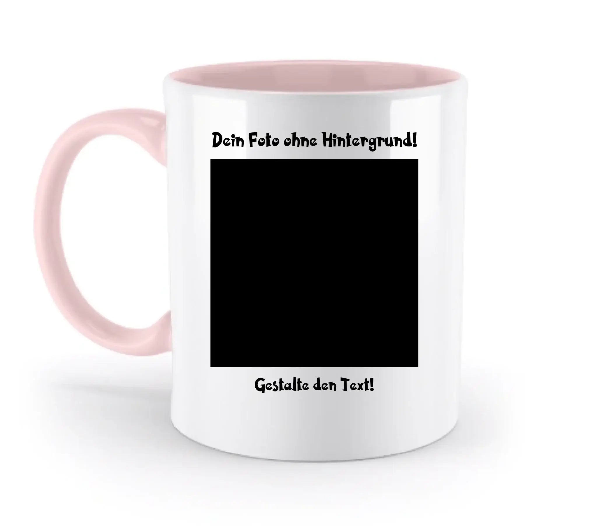 Weiße keramiktasse mit rosa henkel und innenfläche mit personalisierbarem foto ohne hintergrund text spülmaschinenfest