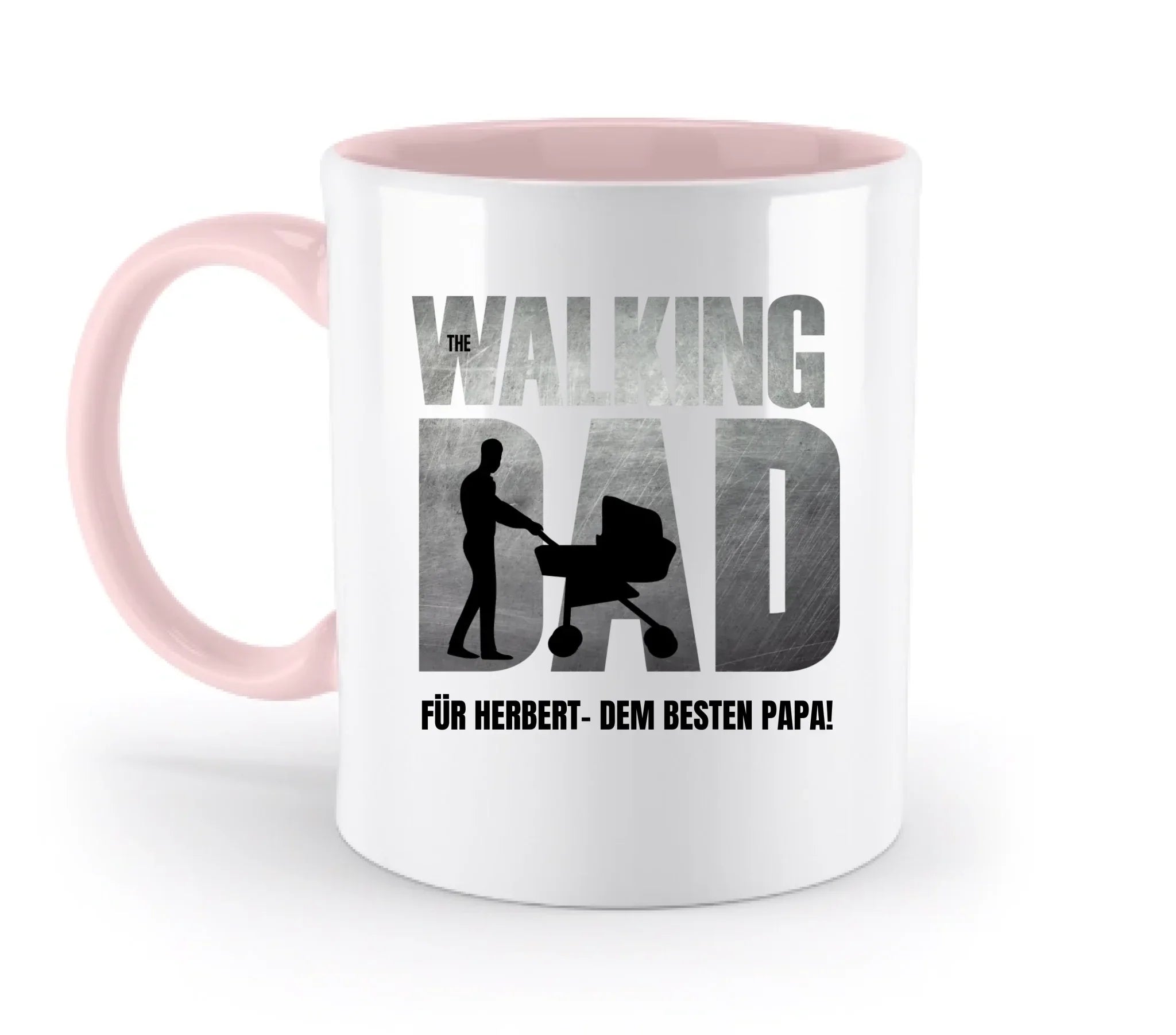 The Walking Dad mit Wunschtext • 2 Motive verfügbar (personalisierbare Motive) - Zweifarbige Tasse / Powder-Pink