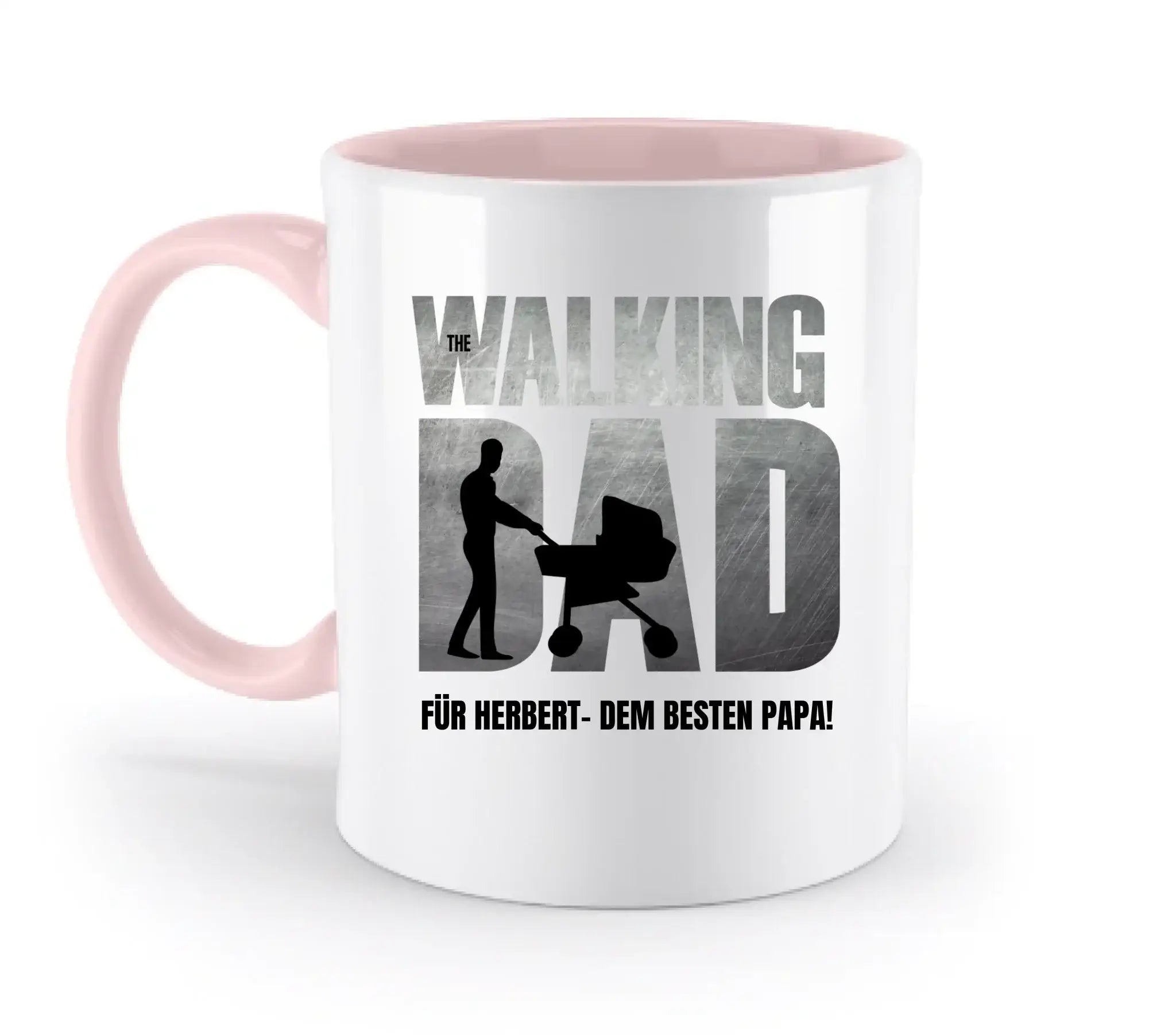 The Walking Dad mit Wunschtext • 2 Motive verfügbar (personalisierbare Motive) - Zweifarbige Tasse / Powder-Pink
