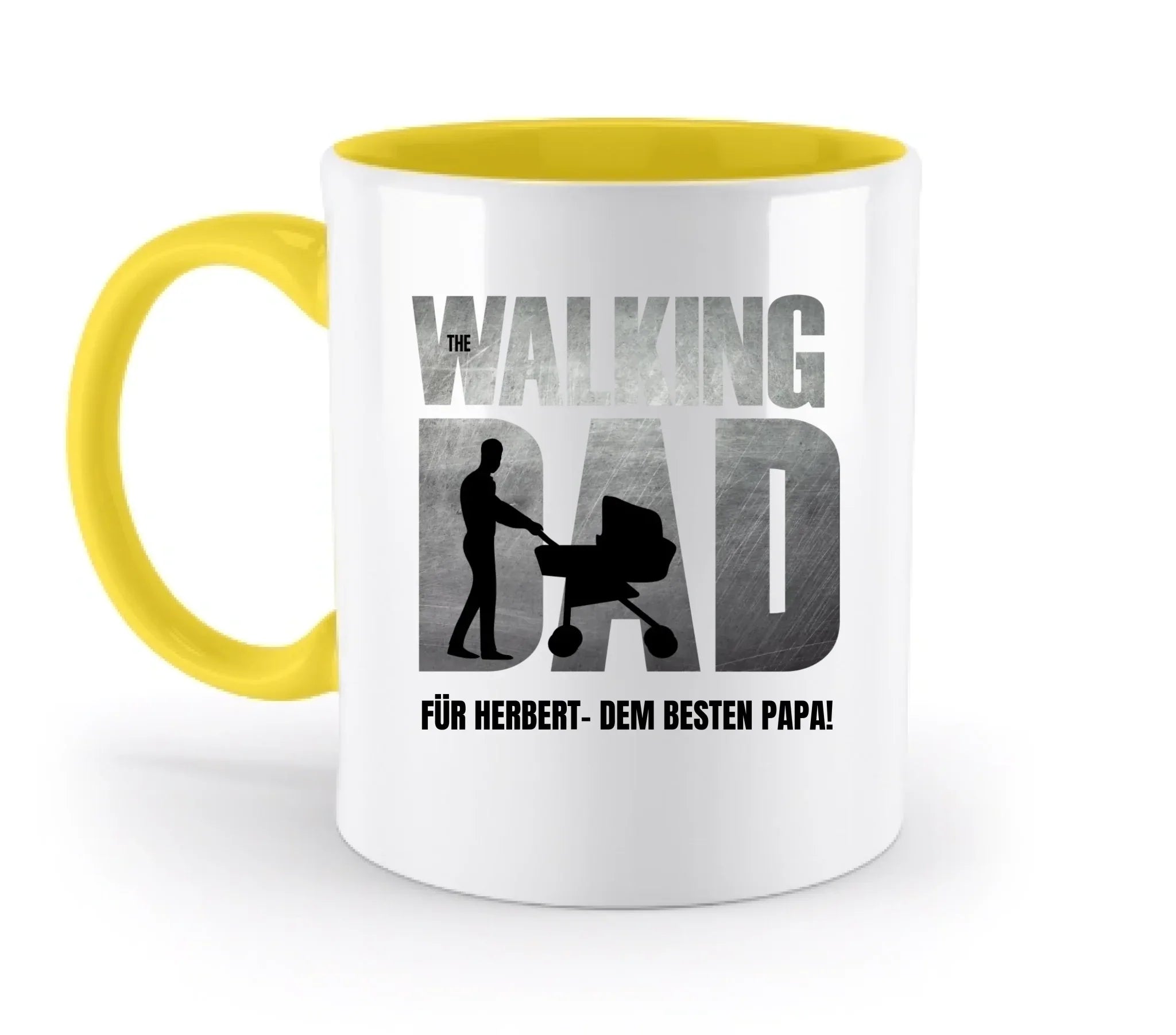 The Walking Dad mit Wunschtext • 2 Motive verfügbar (personalisierbare Motive) - Zweifarbige Tasse / Yellow / 330ml