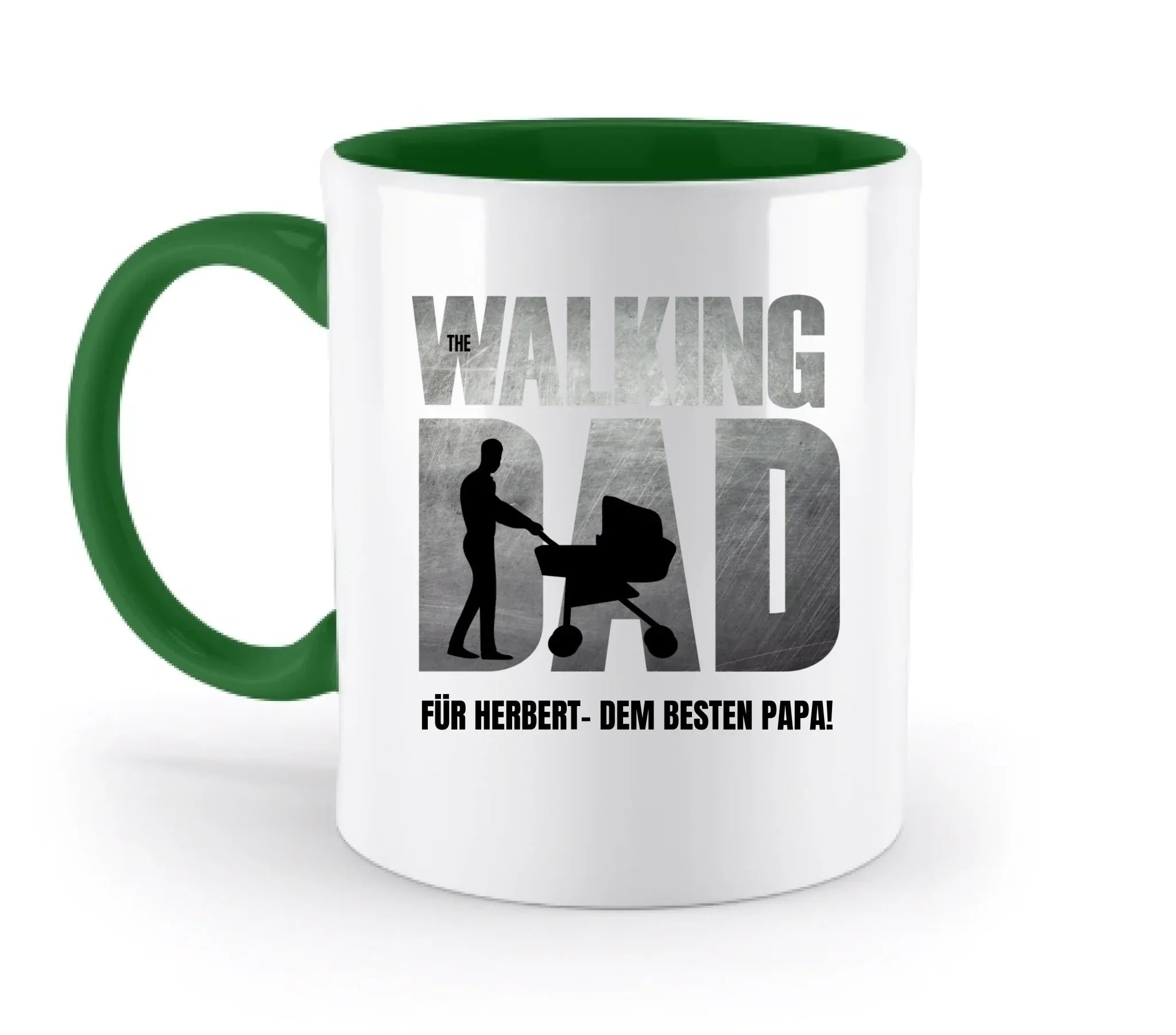 The Walking Dad mit Wunschtext • 2 Motive verfügbar (personalisierbare Motive) - Zweifarbige Tasse / Irish-Green